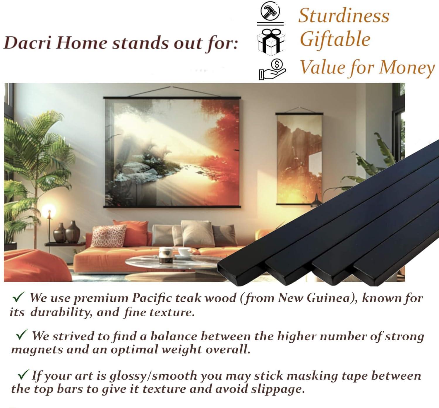 Dacri Home 24 Inch Wide Magnetic Poster Hanger Frame,24x18 24x32 24x36 Wooden Poster Hanger, Strong Magnets for Hanging Posters Maps Pictures Canvas Print Scroll Wall Art (24”, Black)