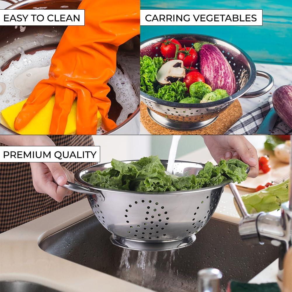 AVADOR Set of 3 Stainless Steel Colanders, Comes in 1. 3 and 5 Quart for all your Cooking | Baking | Prepping Needs