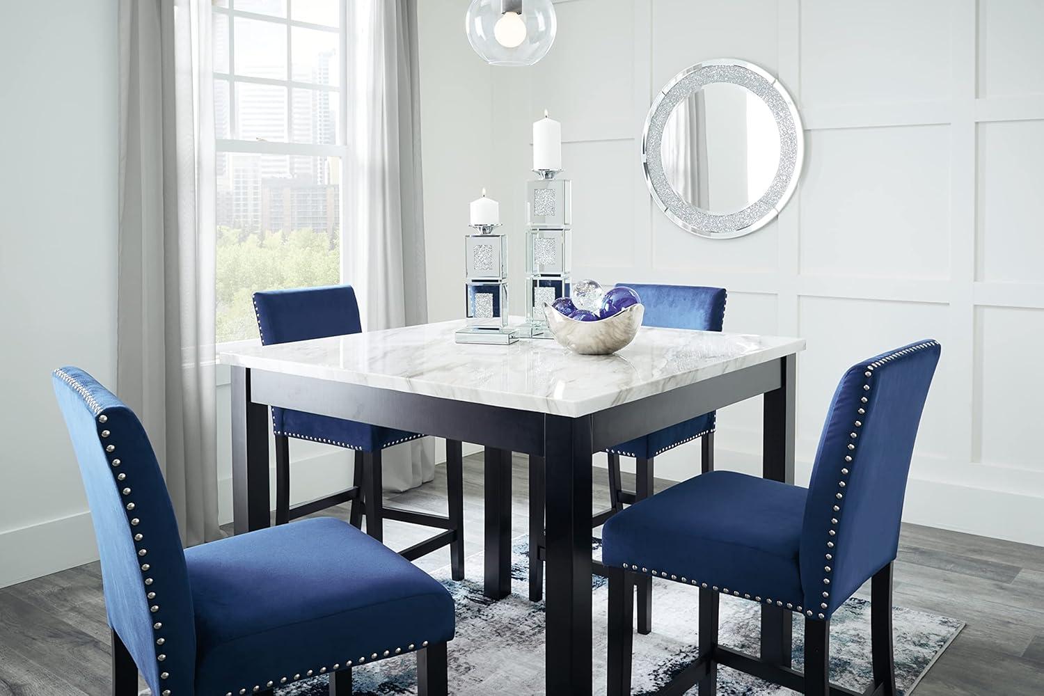 Contemporary Black and Blue Marble Counter Height Dining Set