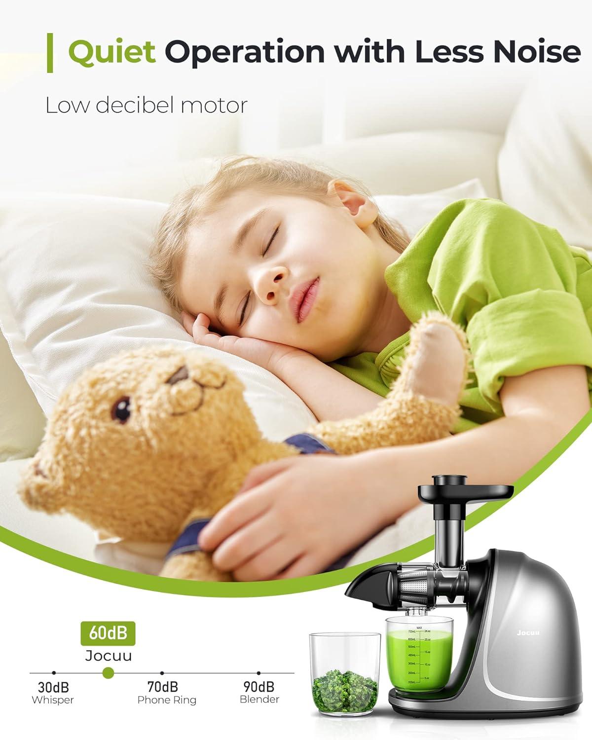 Gray Stainless Steel Masticating Juicer with Variable Speed and Reverse Function