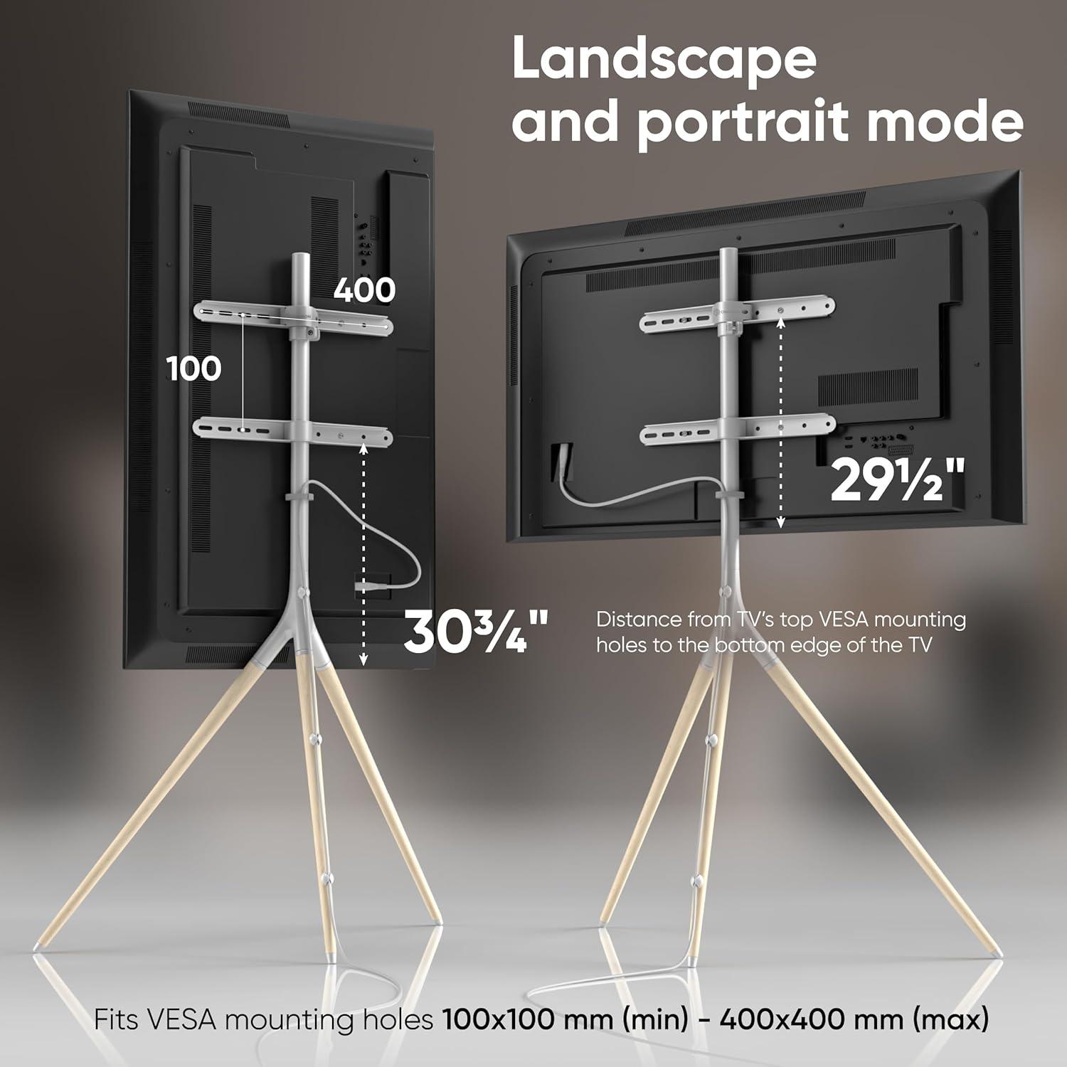 ONKRON Tripod TV Stand Wood for TVs up to 65" and 77 lbs, Swivel Floor Corner TV Stand Adjustable