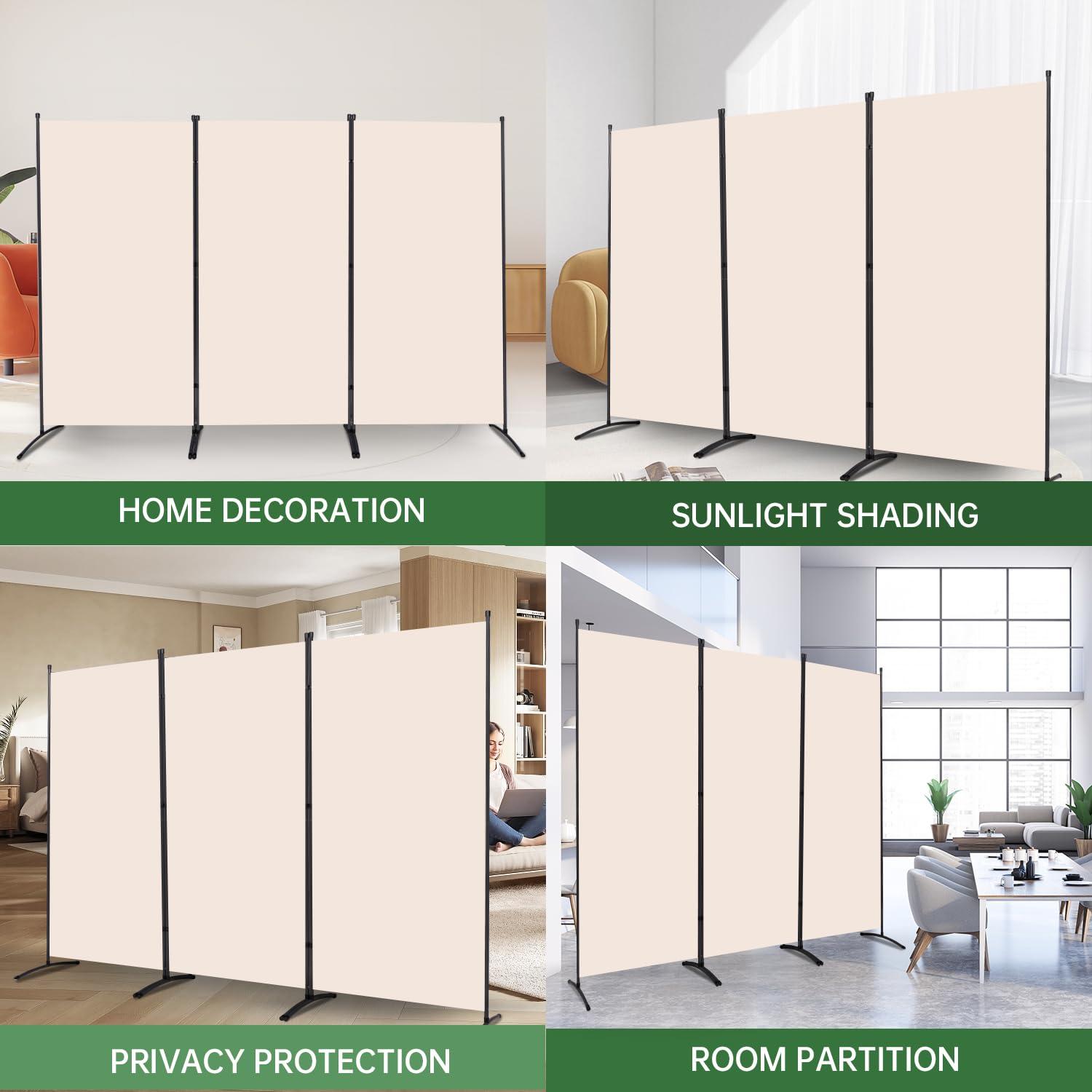 JVVMNJLK Indoor Room Divider,Portable Office Divider,Convenient Movable(3-Panel),Folding Partition Privacy Screen for Bedroom,Dining Room, Study,102" W x 19.7" D x 71.3" H,Dark Gray