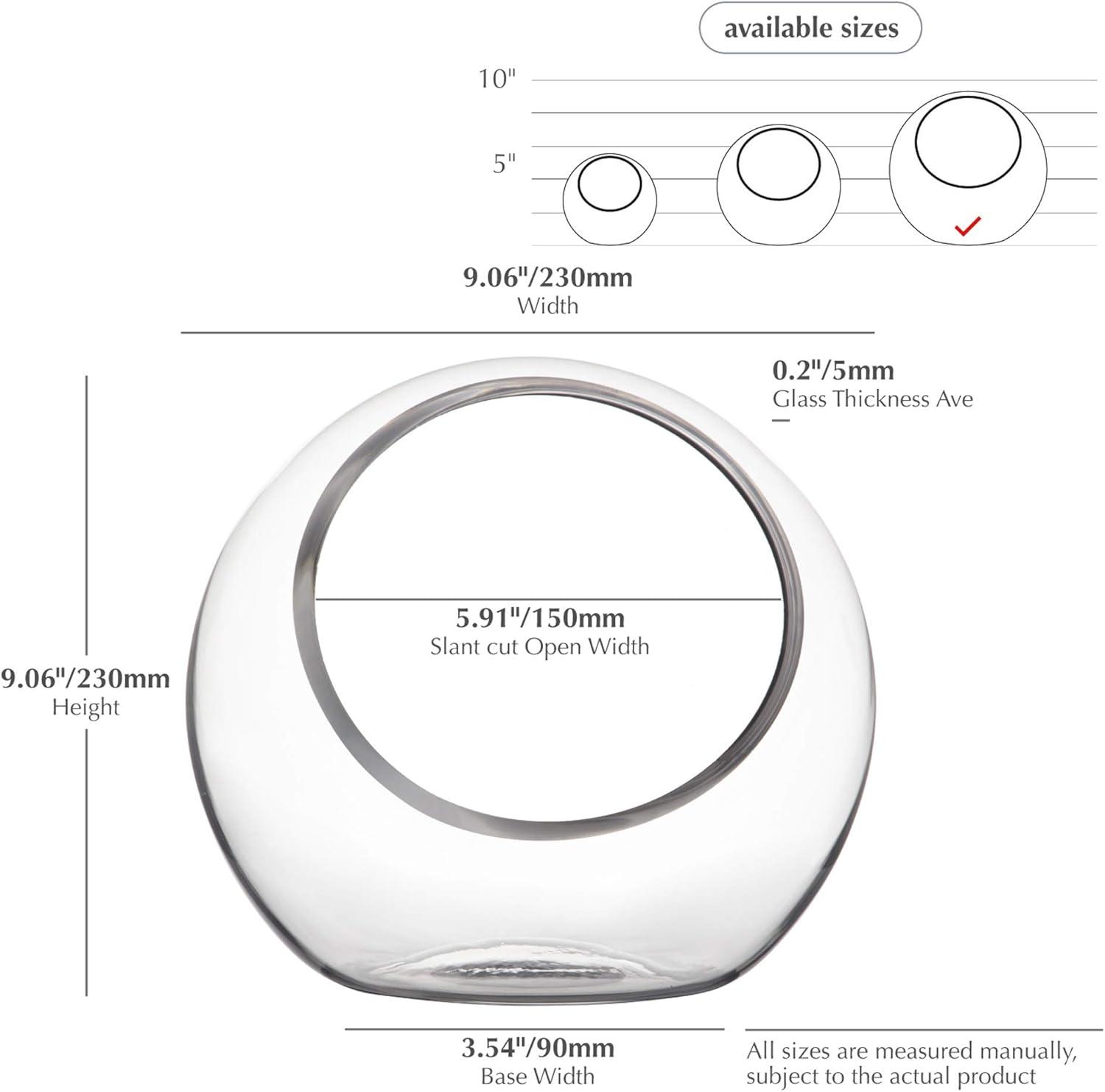 WGV Slant Cut Bowl Glass Vase, Width 9", Height 9", Clear Round Globe Planter Terrarium Orb, Candy Dish, Fruit Jar, Floral Container for Home Office Decor, 1 Piece