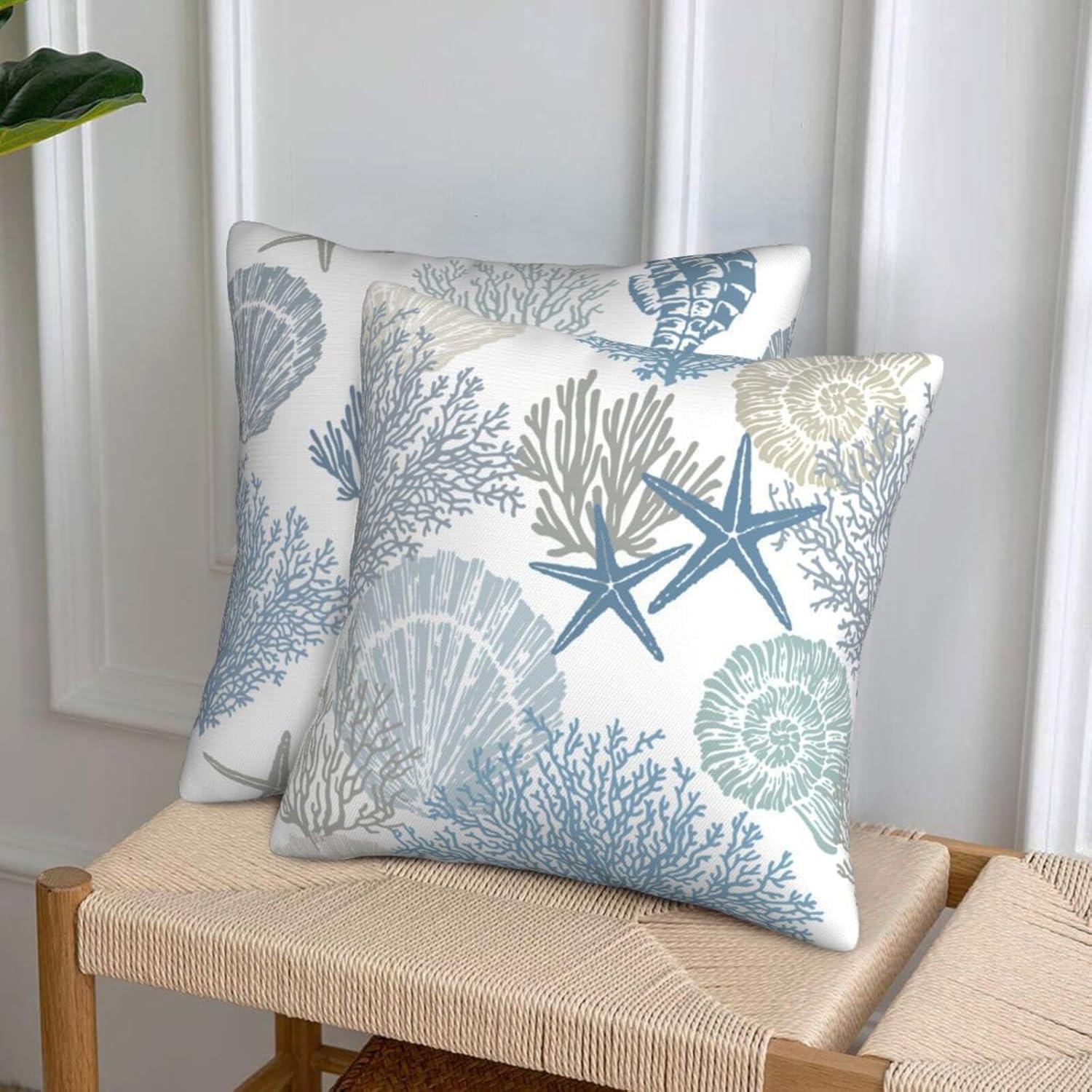Burnt Orange Summer Outdoor Coastal Pillow Covers 18x18 Inch Set of 2 Fall Coral Seashell Starfish Throw Pillows Ocean Themed Beach Nautical Decorative Cushion Cases for Couch Decorations