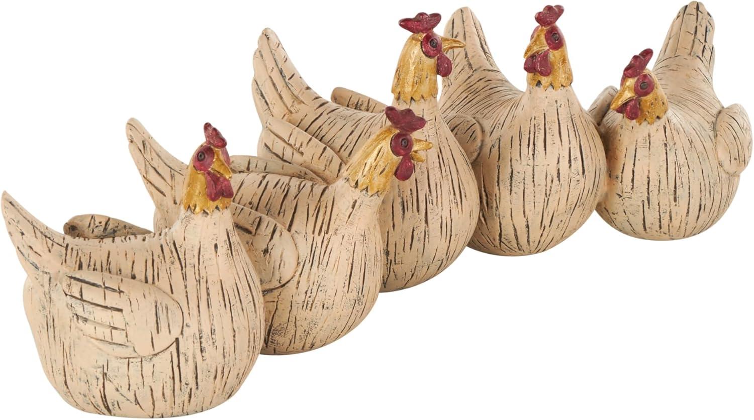 Deco 79 Polystone Chicken Sculpture with Gold Heads, 15" x 5" x 5", Beige