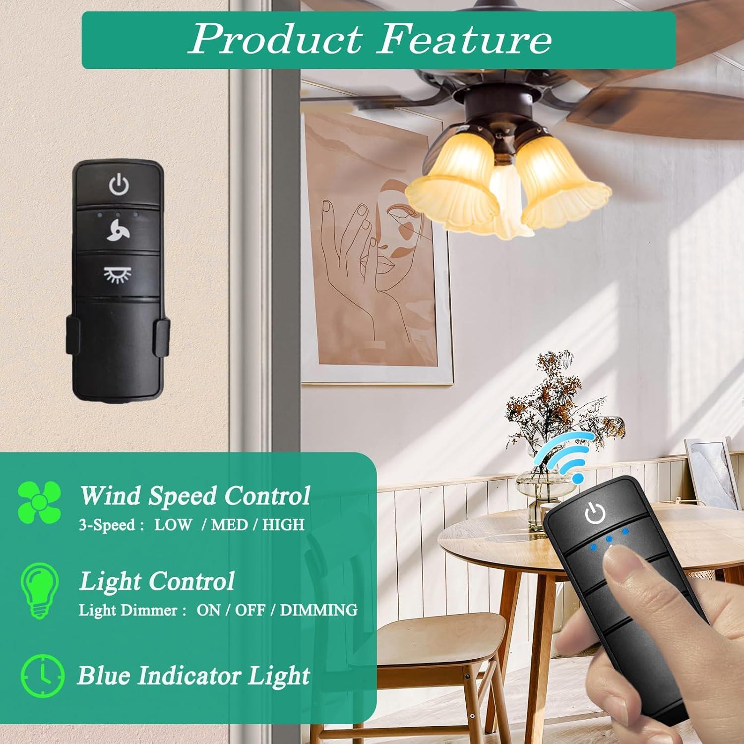 COREBAY 3-Speed Universal Ceiling Fan & Light Remote Control for Hampton Bay, Home Decorators Collection, Harbor Breeze, Hunter