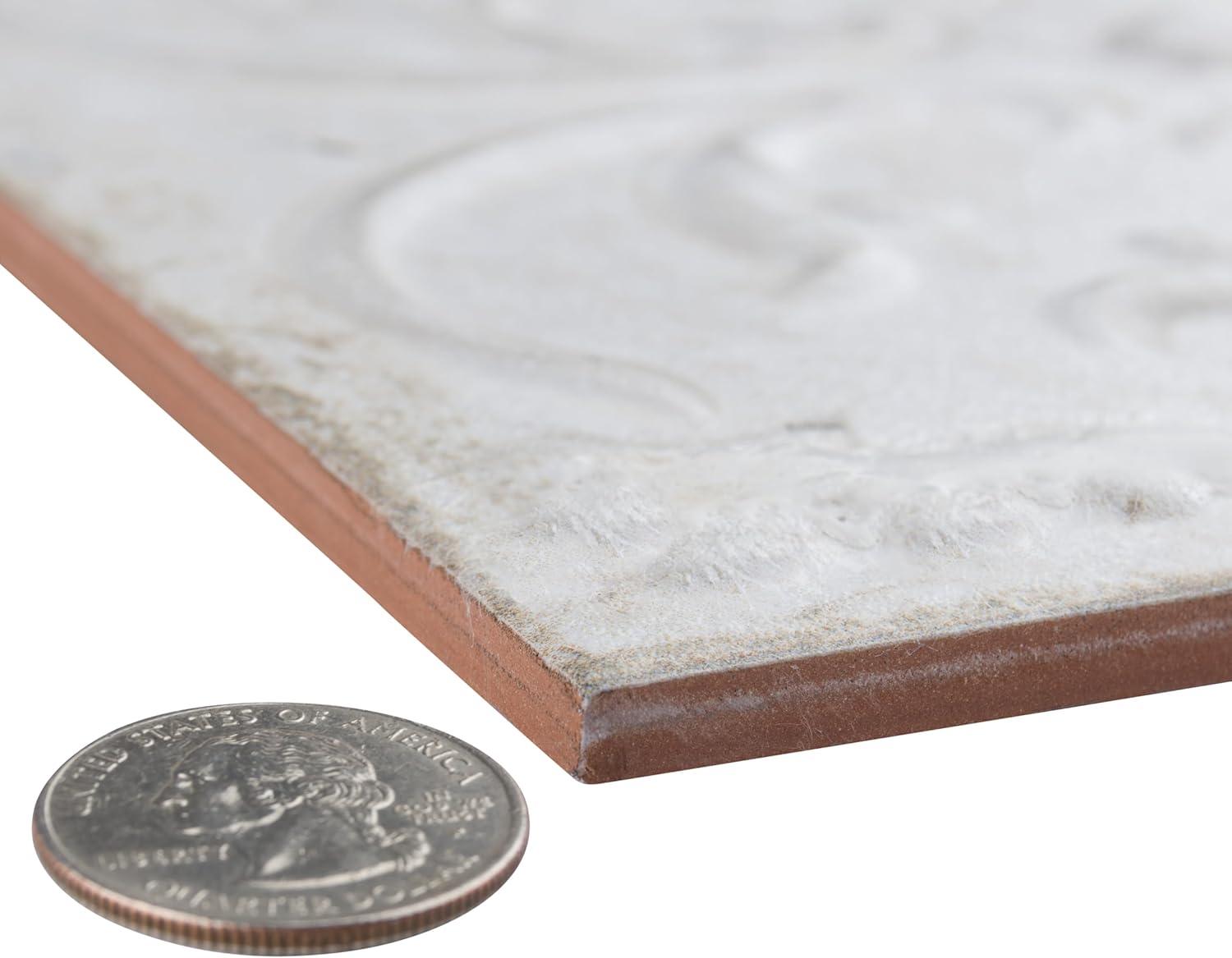 Aevum Ornato White Ceramic Wall Tile with Distressed Patterns