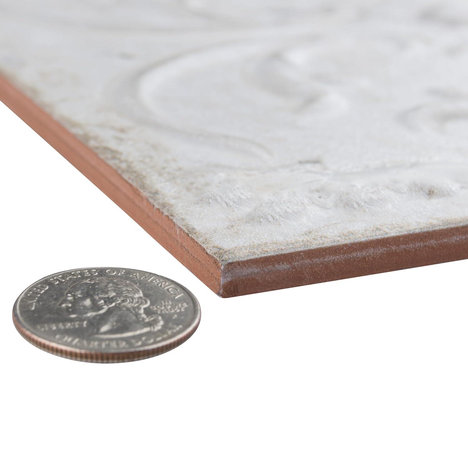 Aevum Ornato White Ceramic Wall Tile with Distressed Patterns