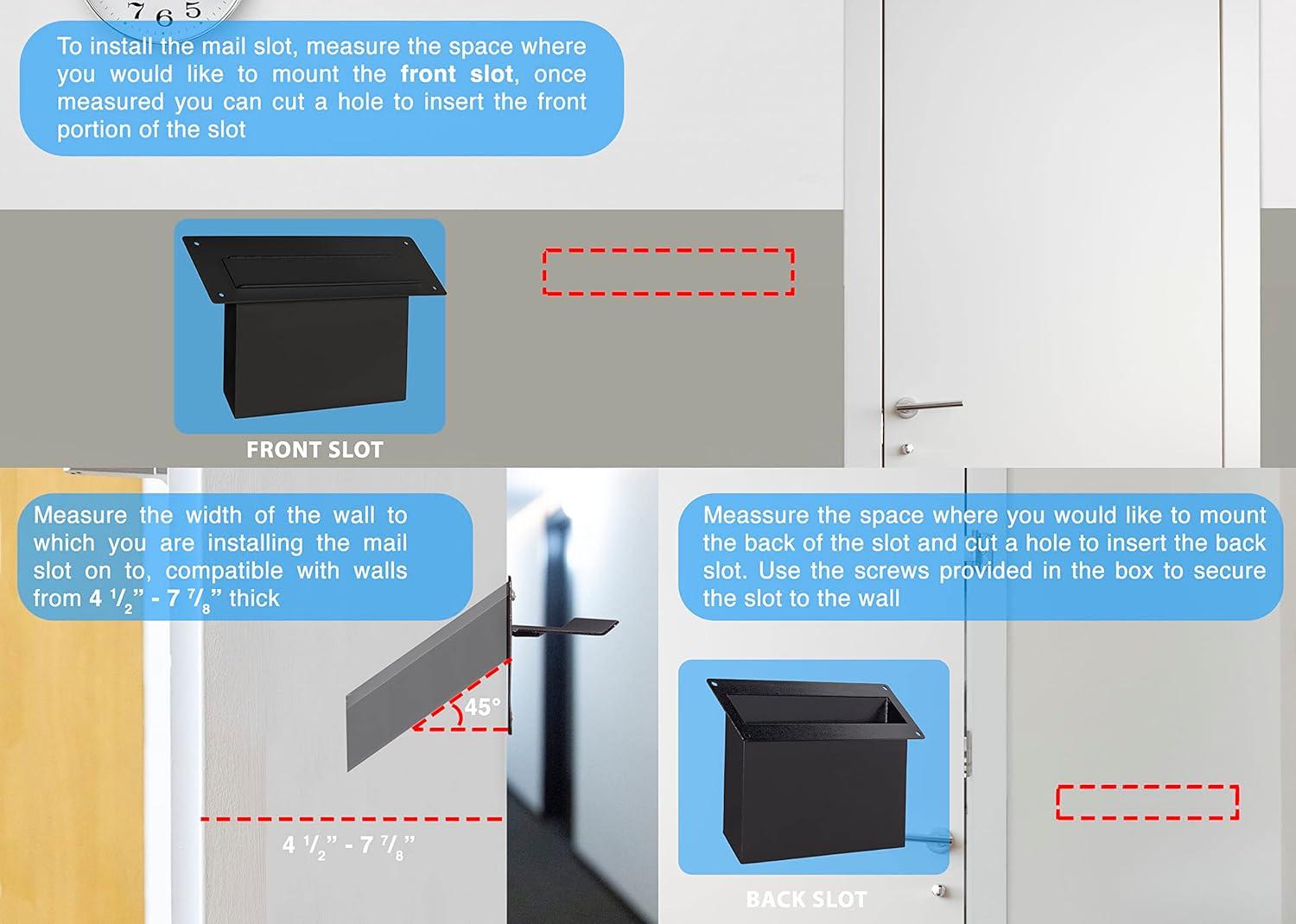 Black Steel Wall Mount Mail Slot with Lock