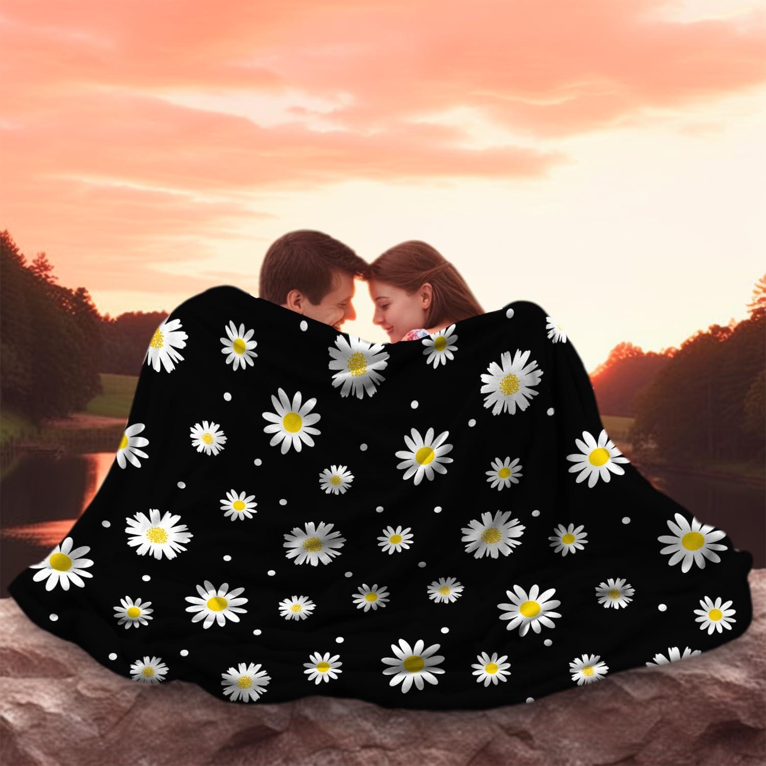 Daisy Blanket Floral Daisies Fuzzy Flannel Throw Blankets Flowers Plush Decor Cozy Bedding for Bed Couch Living Room Kids Girls Women Adults Gifts 50"X40"