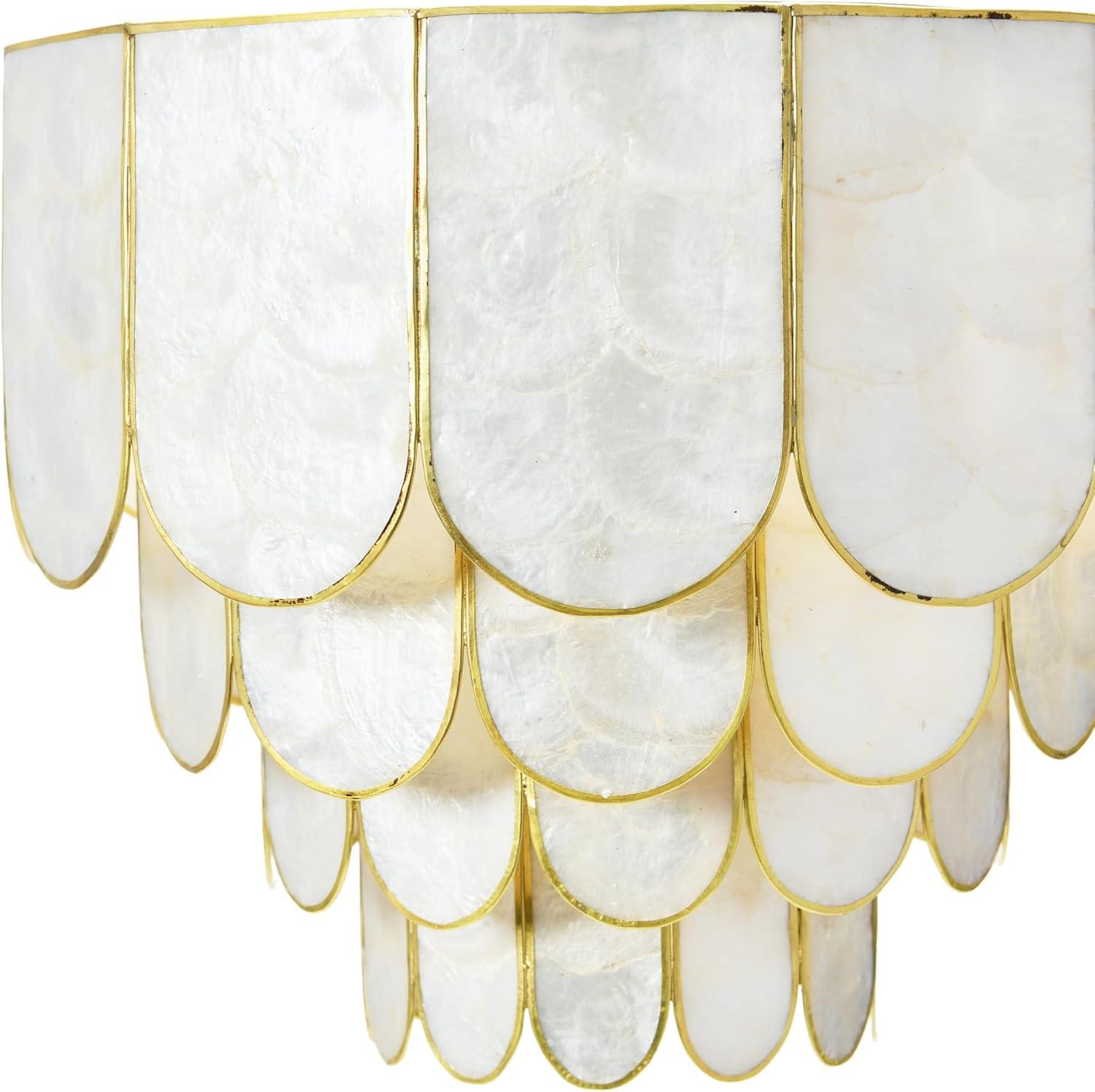 Storied Home 14" Round 4-Tier Capiz and Metal Flush Mount Ceiling Light Gold: Artisan Crafted, ETL Listed, Iron Body