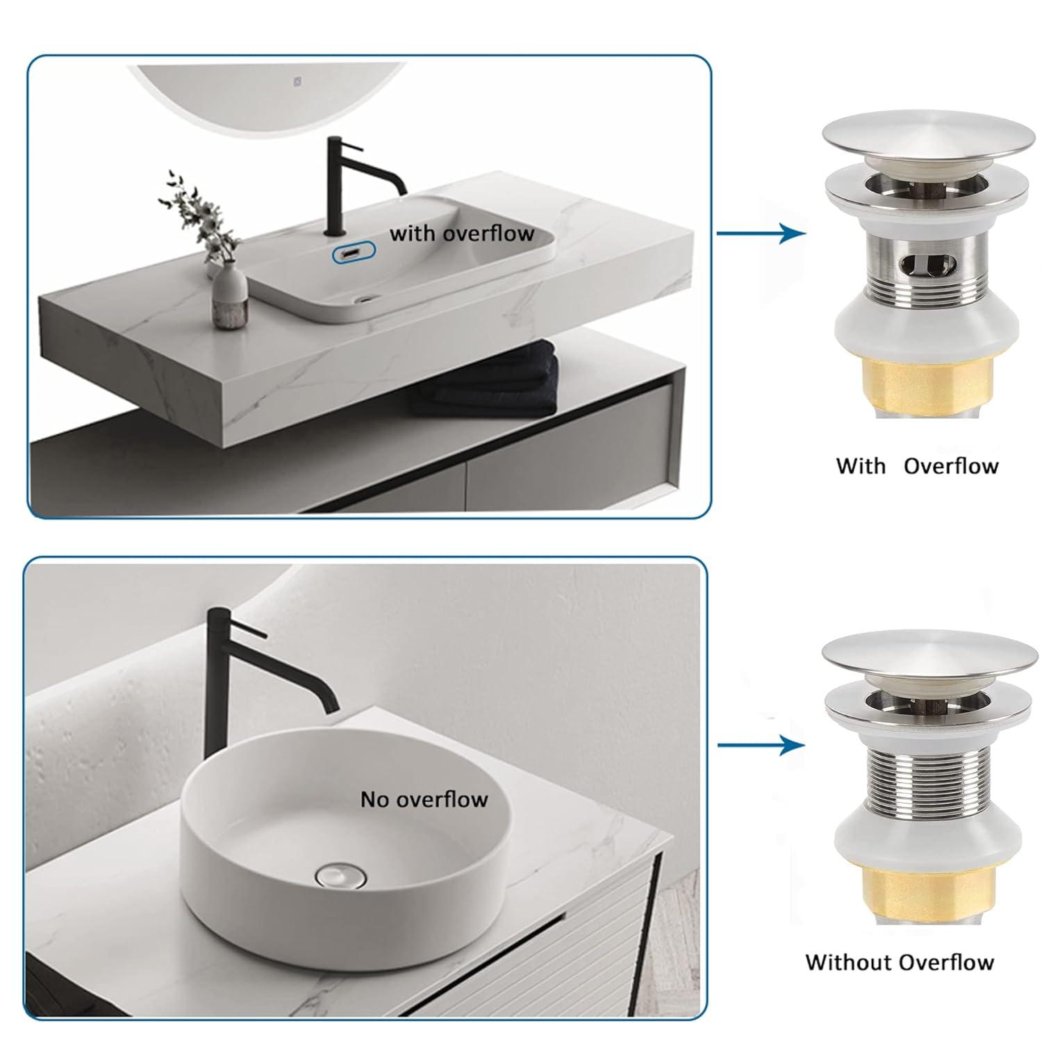 Bathroom Sink Drain,Drain Stopper Bathroom Sink Without Overflow,Pop Up Drain Assembly with Detachable Strainer Basket,Built-in Anti-Clogging Strainer,Stainless Steel Brushed Nickel