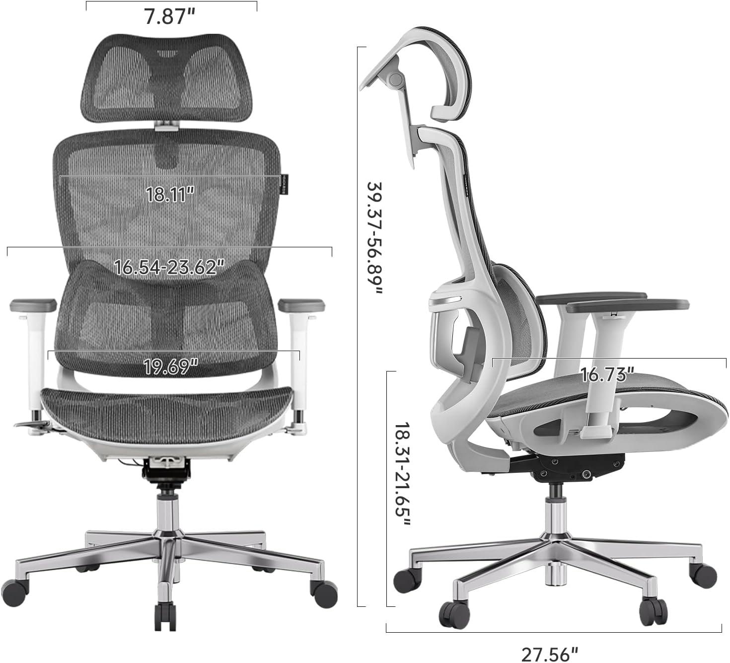 Hbada E2 White Ergonomic Mesh Office Chair with Adjustable Lumbar Support