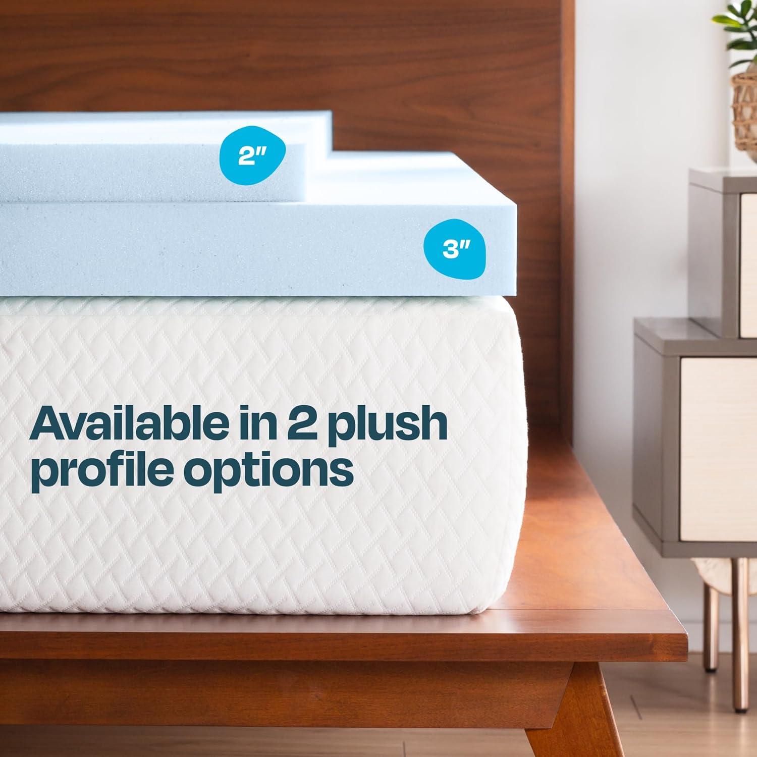 Queen Size Blue Gel Memory Foam Mattress Topper