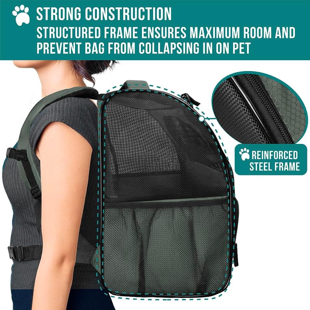 PetAmi Premium Dog Backpack Carrier Small Large Cat Puppies, Ventilated Pet Hiking Travel Bag, Airline Approved Safety Camping Biking (Dark Gray)