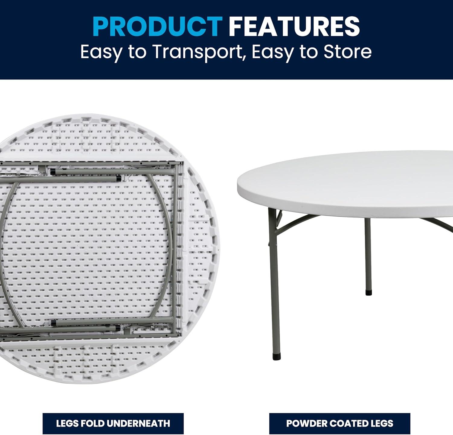 Gray Metal Frame Round White Plastic Folding Table