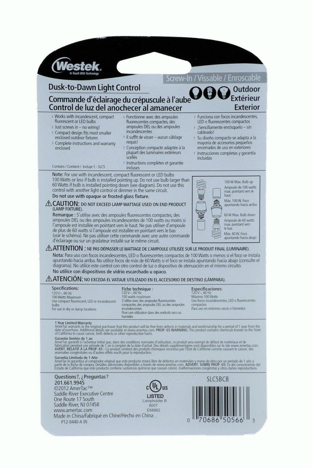Westek Dusk To Dawn Photocell Lamp Control BRZ LIGHT SOCKET, Each