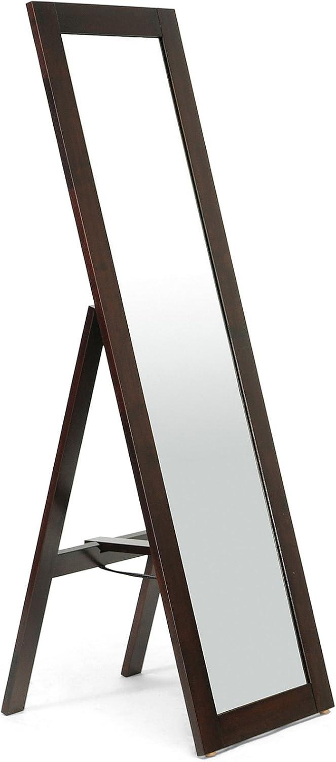 Eco-Friendly Solid Rubberwood Full-Length Mirror with Stand in Dark Brown