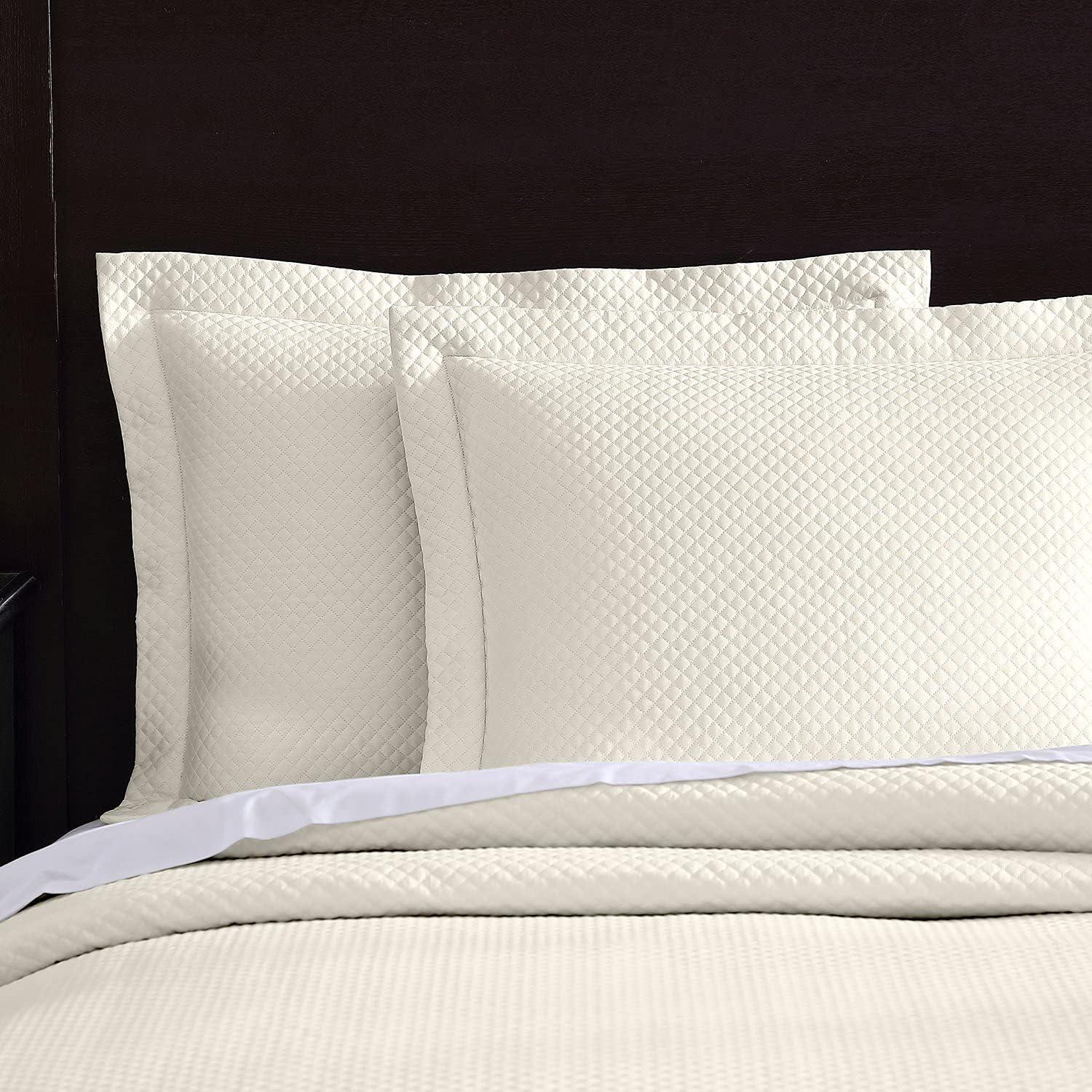 Ivory Queen Diamond Quilted Egyptian Cotton Coverlet Set