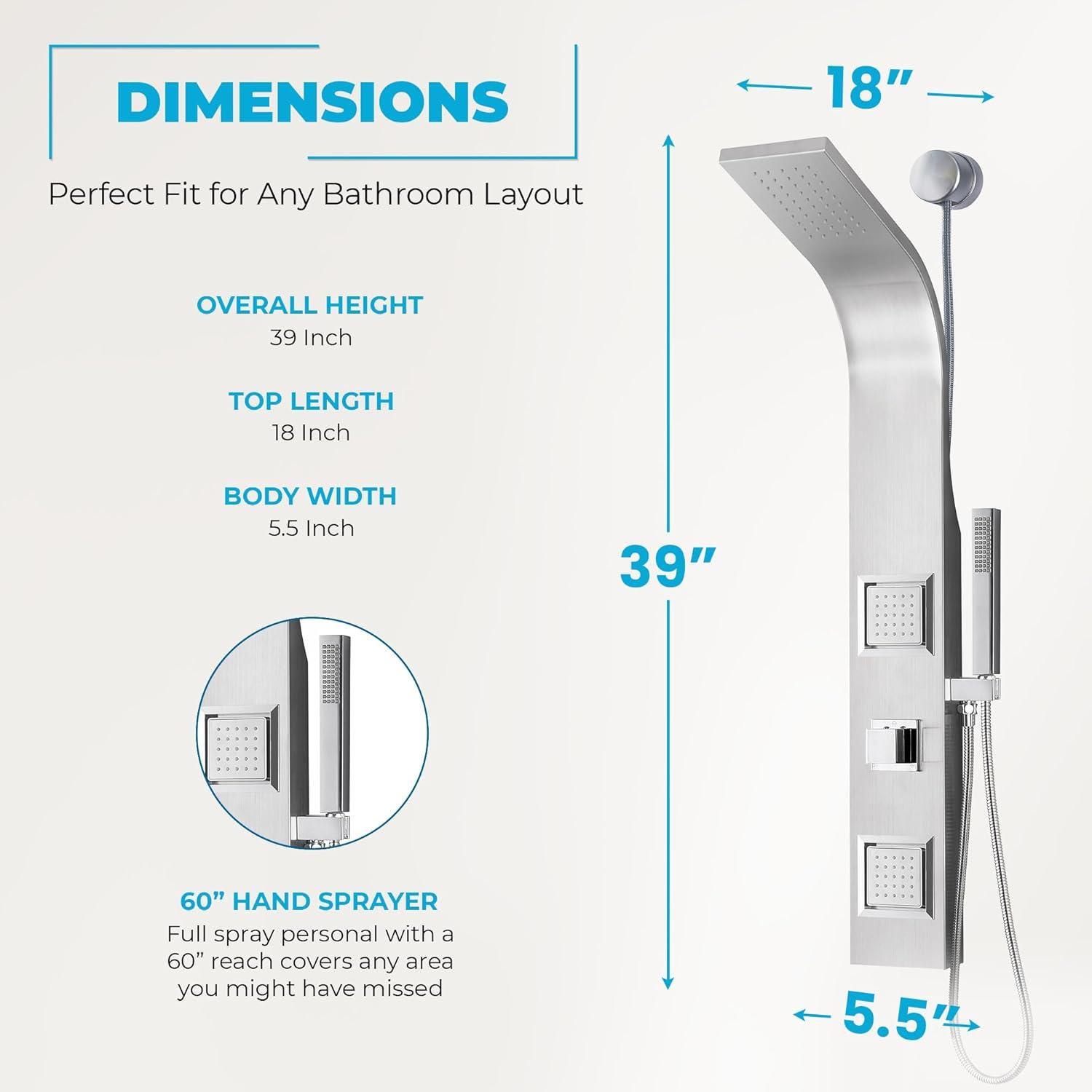 ANZZI Aura 39.37'' Shower Panel with Fixed Shower Head SP-AZ078BS