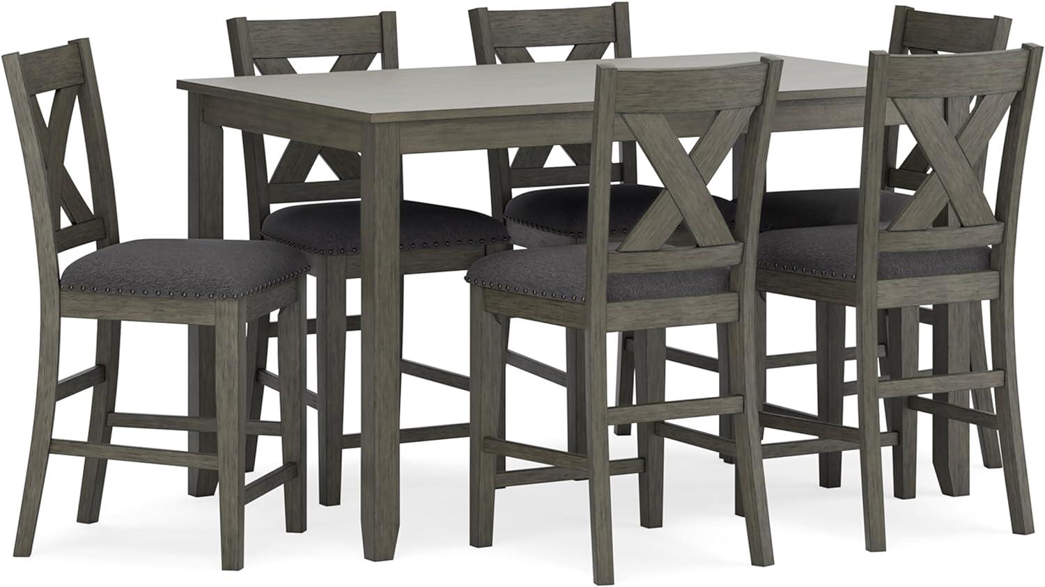 Gray Counter Height Dining Table Set with 6 Chairs