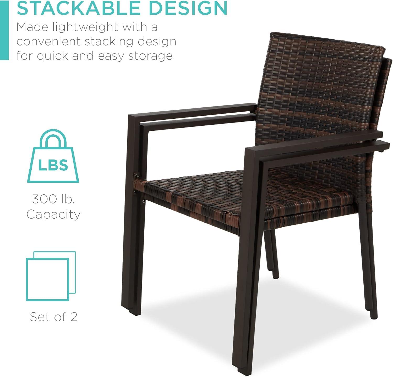 Best Choice Products Set of 2 Wicker Chairs, Stackable Outdoor Dining Furniture w/ Armrests