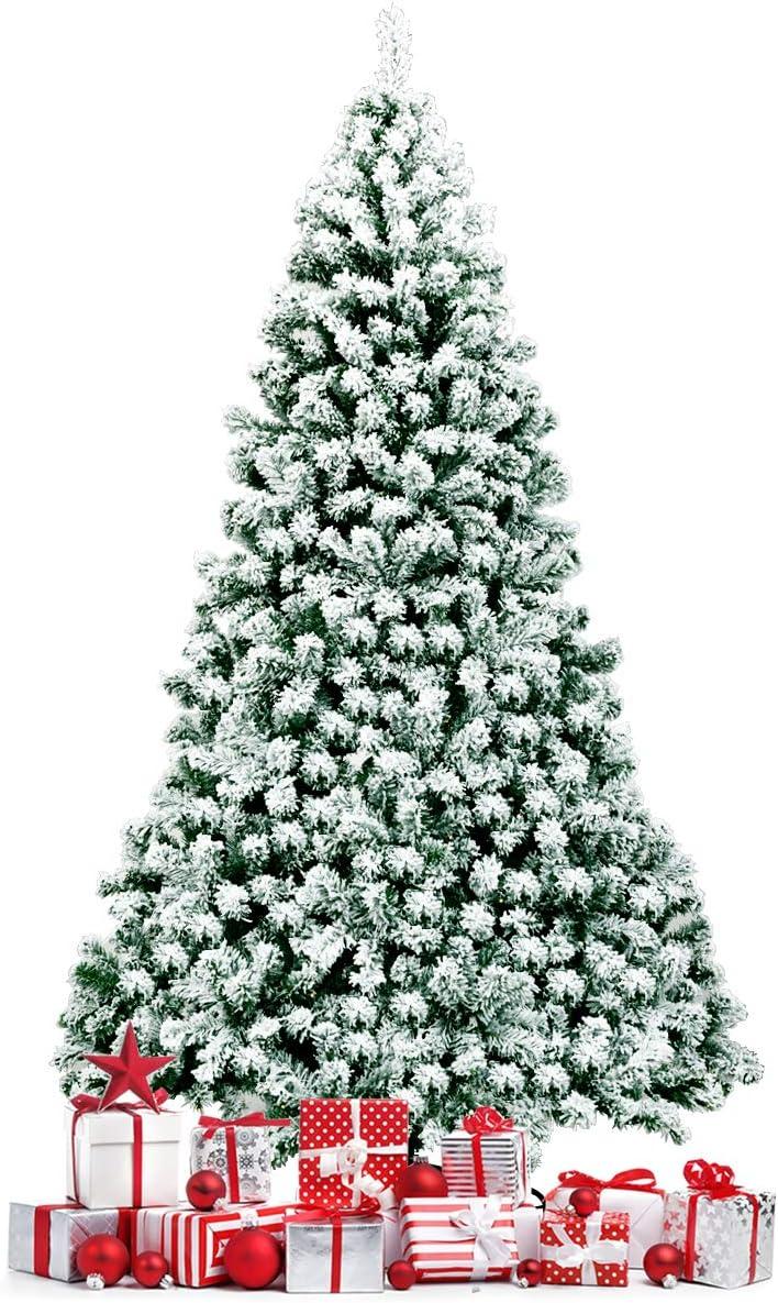 7.5ft Green and White Snow Flocked Pre-Lit Christmas Tree