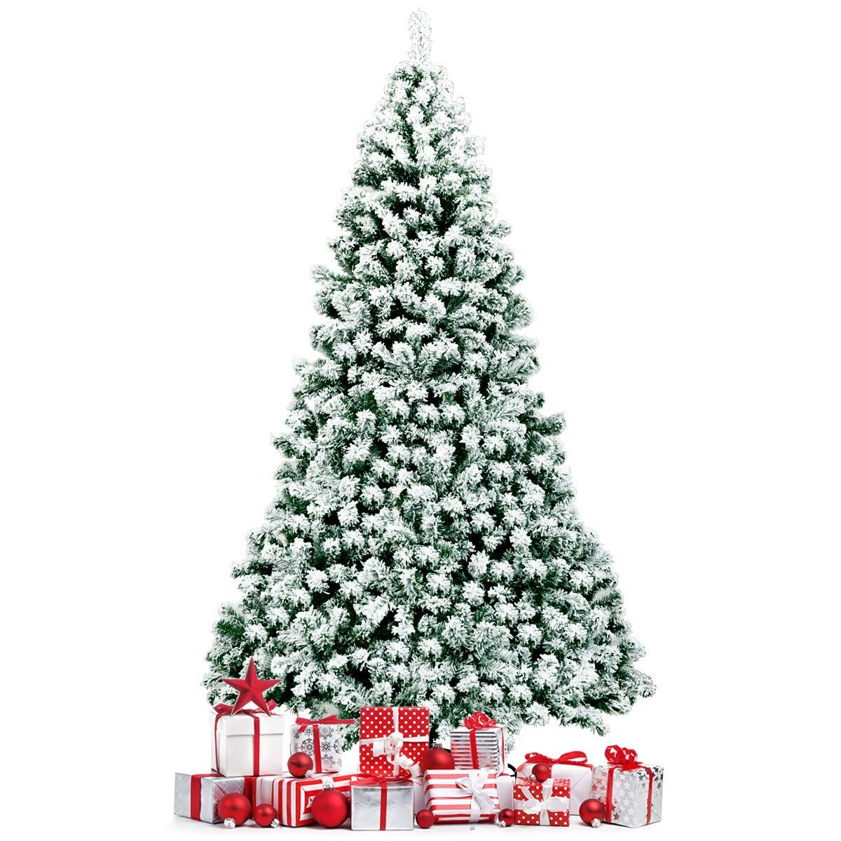 Costway 7.5Ft Pre-Lit Premium Snow Flocked Hinged Artificial Christmas Tree w/550 Lights