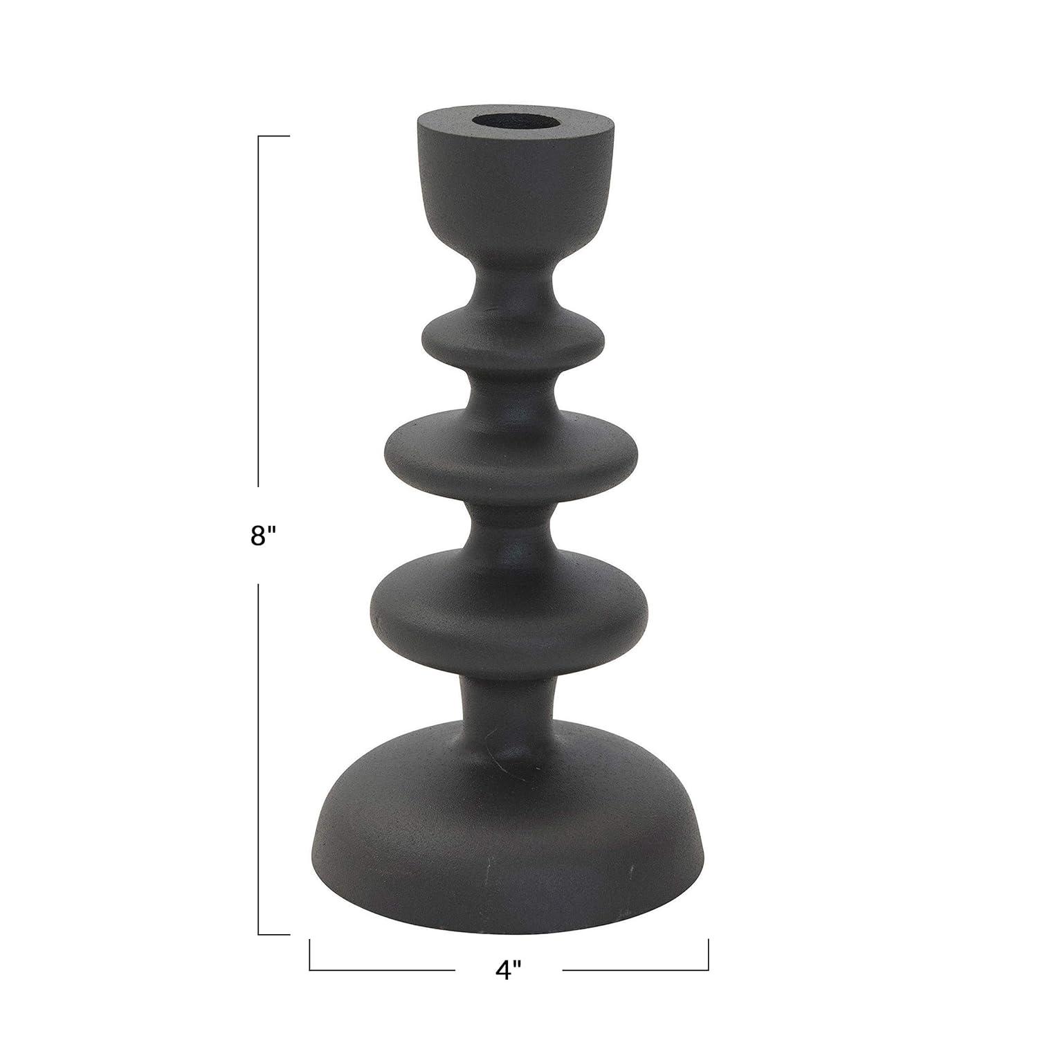 Elegant Grey Textured Metal Taper Candlestick Holder