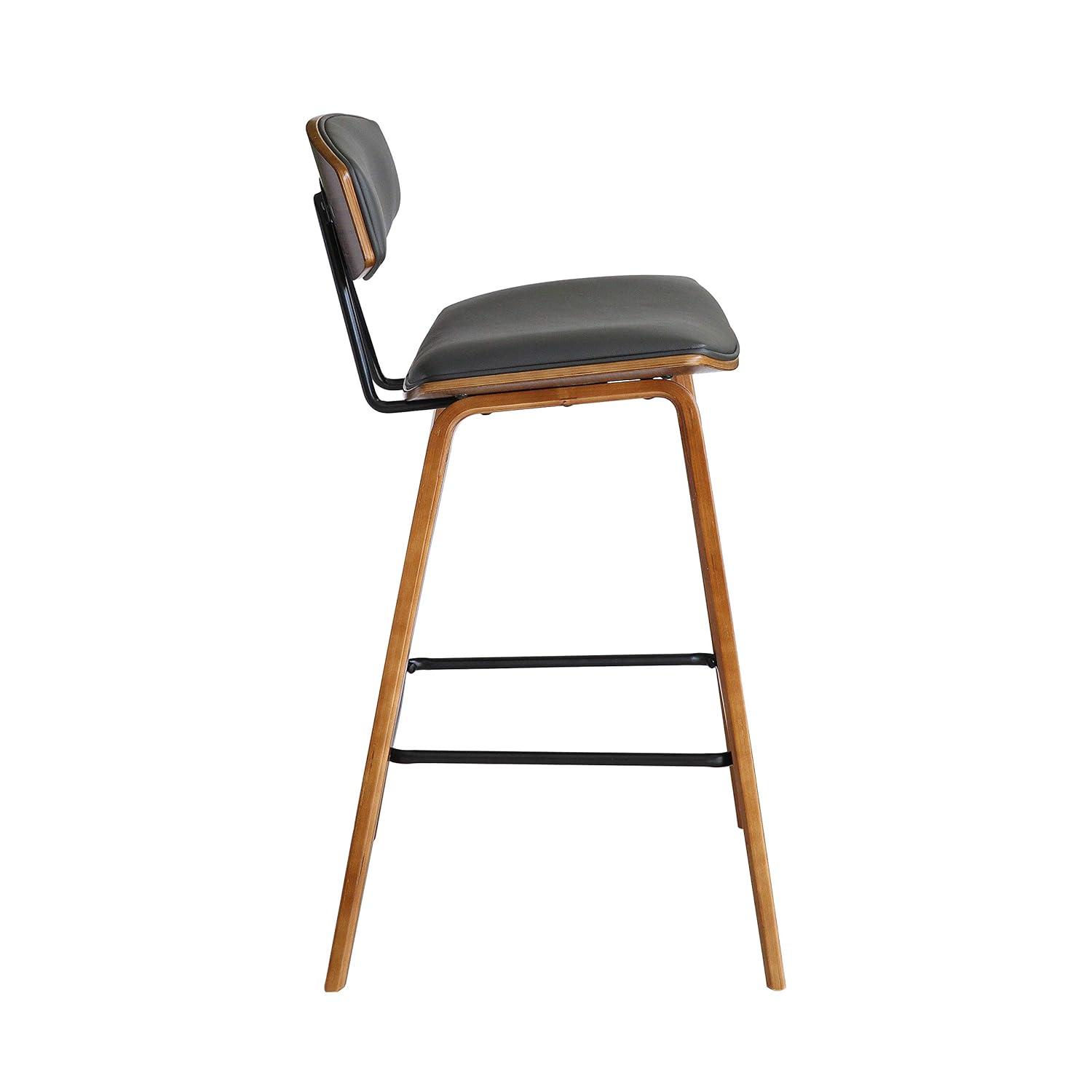 Armen Living Fox 28.5" Seat Height Gray Faux Leather and Walnut Wood Mid-Century Modern Bar Stool