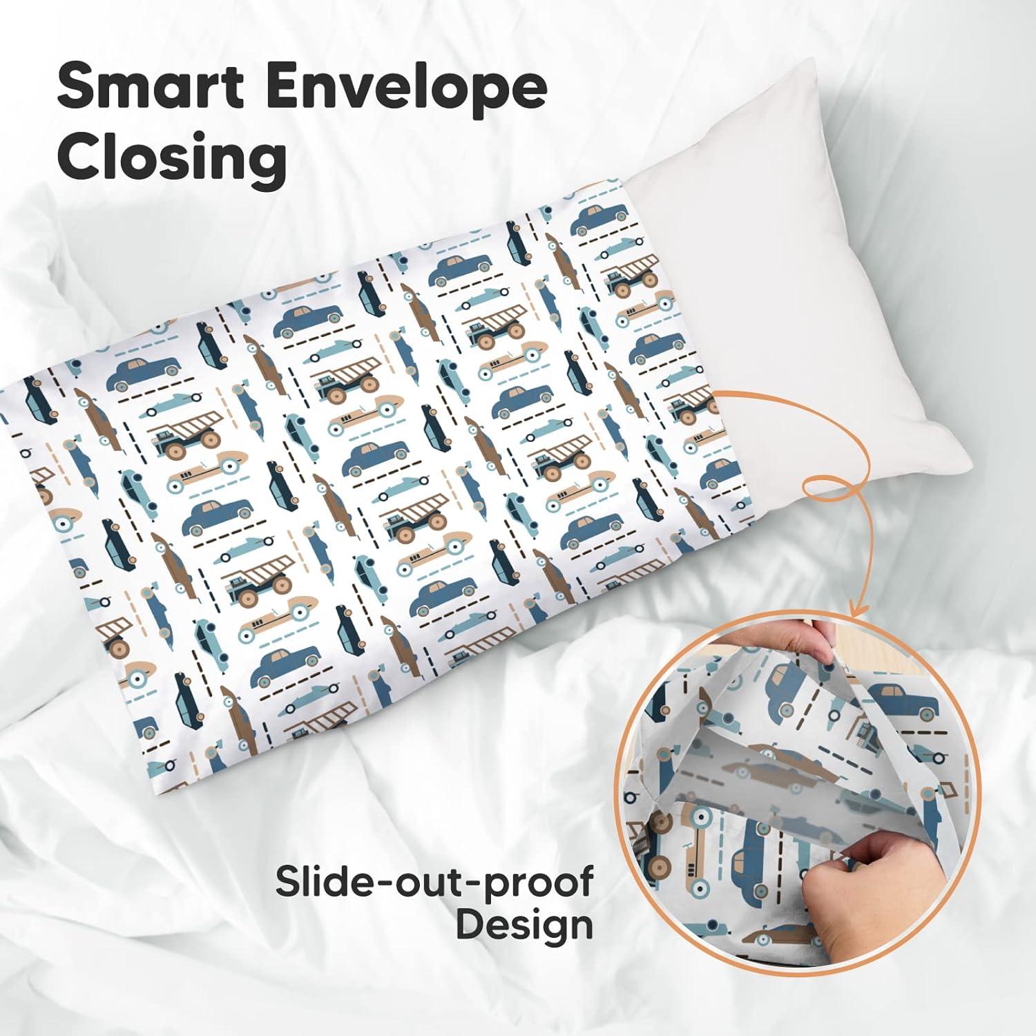 KeaBabies Toddler Pillowcase 13"x18" - Organic Cotton Toddler Pillowcase for Kids, Boys, Girls, Soft & Durable Cotton Cover for Miniature Sleepy Pillows, Cute Colors, Pillow Sold Separately (Vroom)