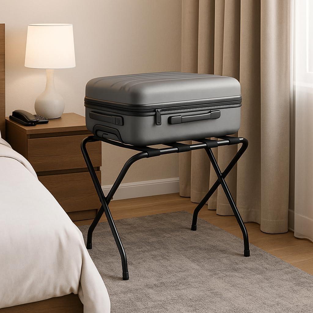 USTECH USTECH Luggage Rack-Double Tier, Assembled, Chrome, Storage Organizer, Pack of 1,