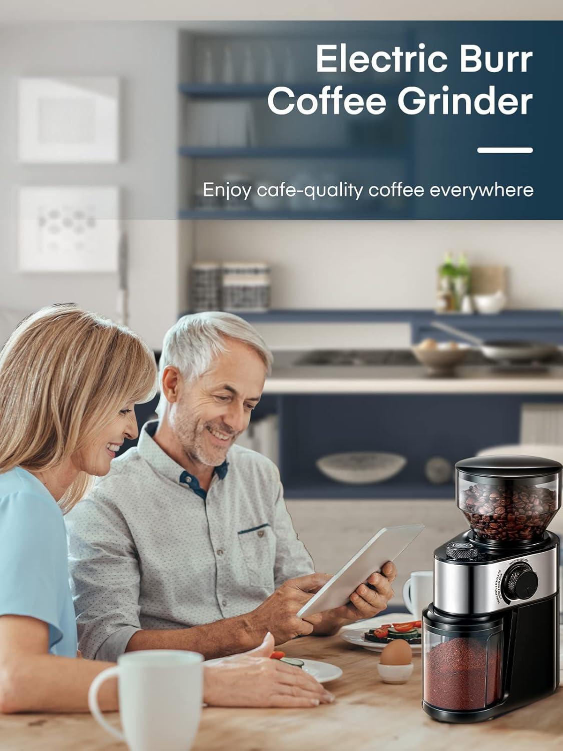 Stainless Steel Electric Burr Coffee Grinder with Adjustable Grind Settings