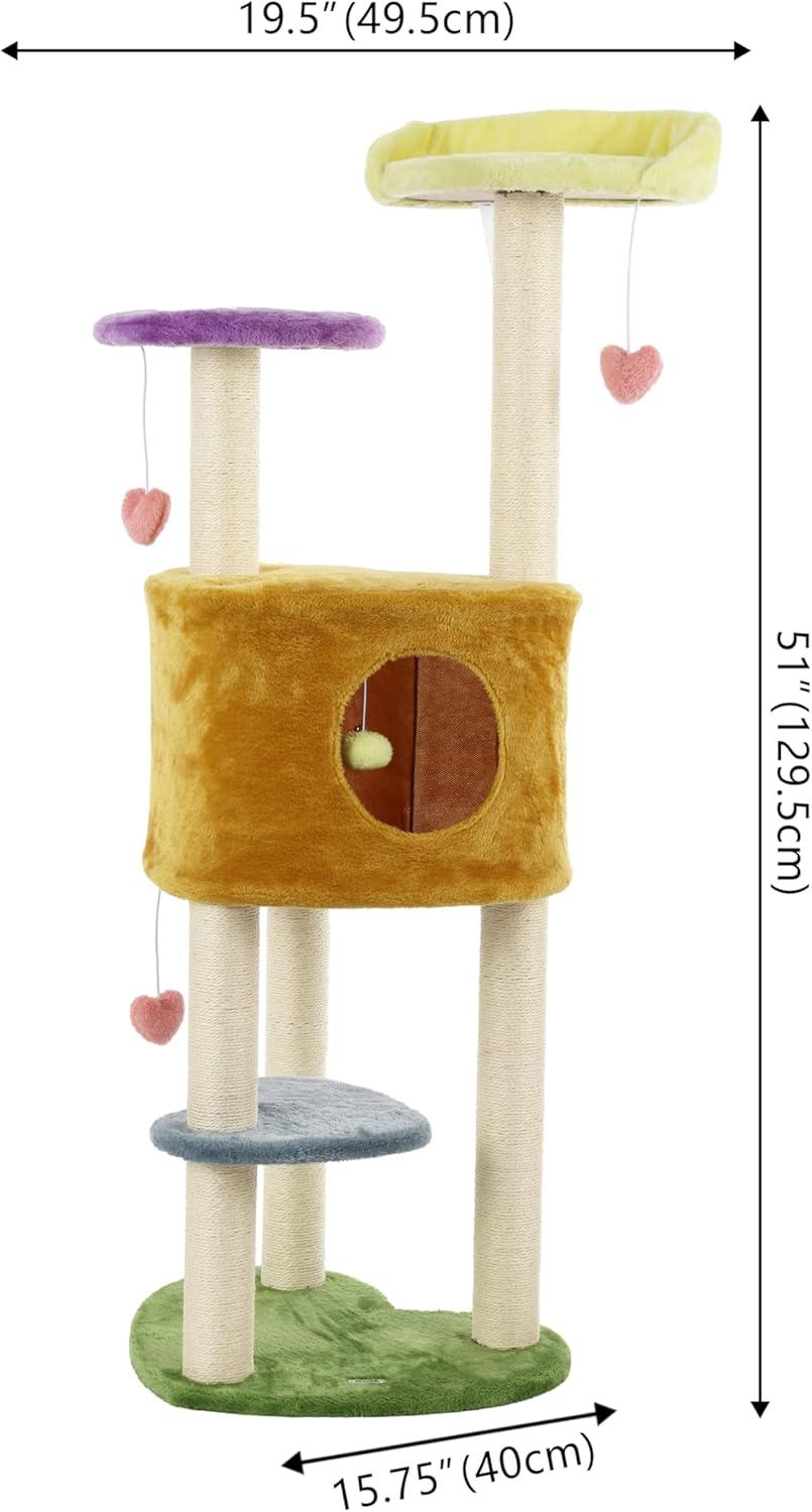 Aisling 4-Tier Modern Sisal Heart Cat Tree with Scratching Posts, Napping Perch, and Dangling Toys