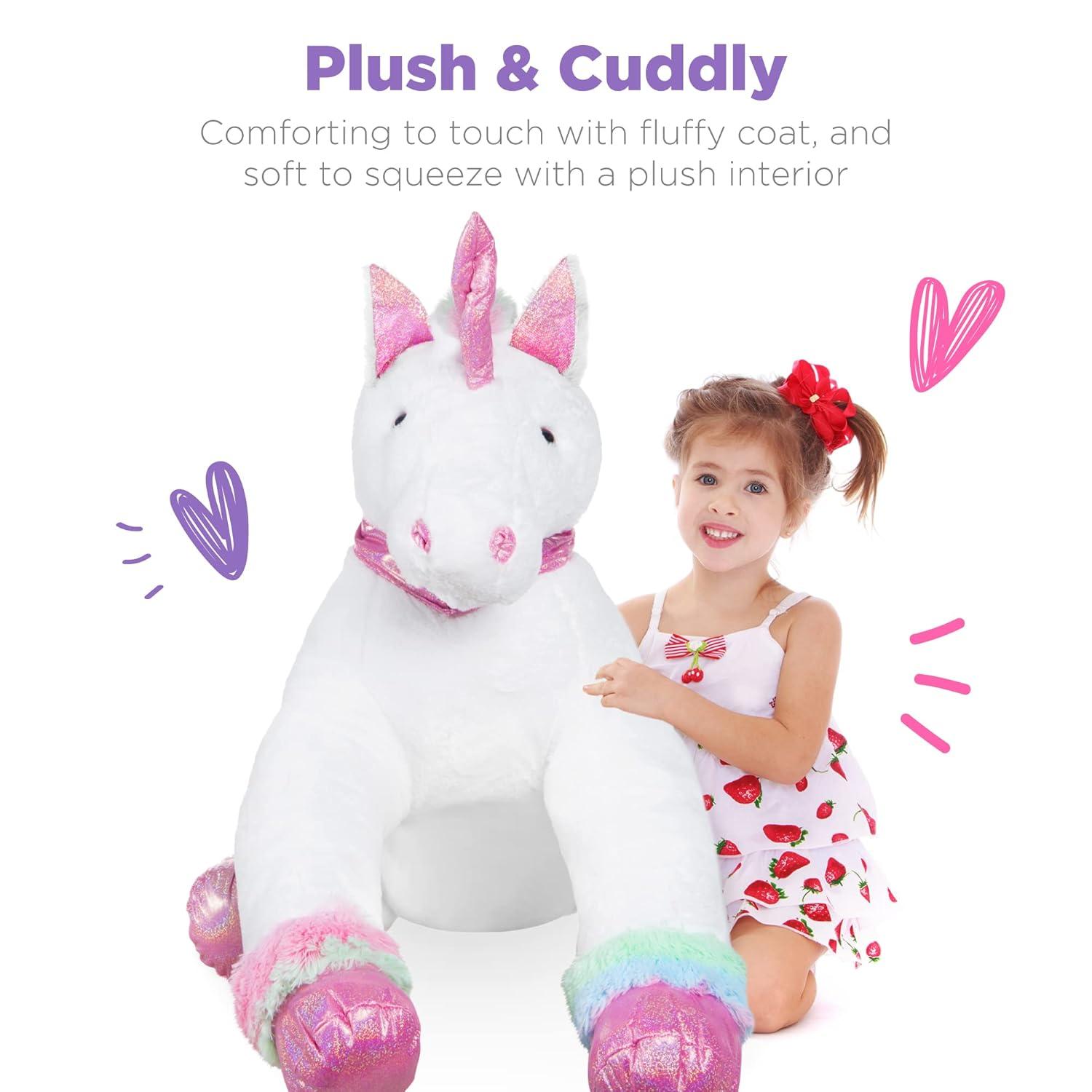 Best Choice Products 52in Kids Large Plush Unicorn, Life-Size Stuffed Animal Toy w/ Rainbow Details - White Faux Fur
