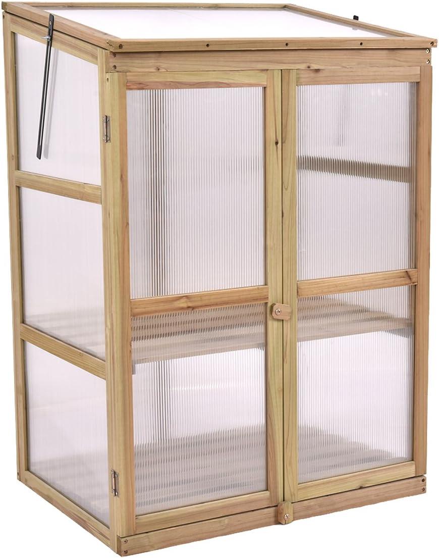 Portable Fir Wood Cold Frame Greenhouse with Shelves