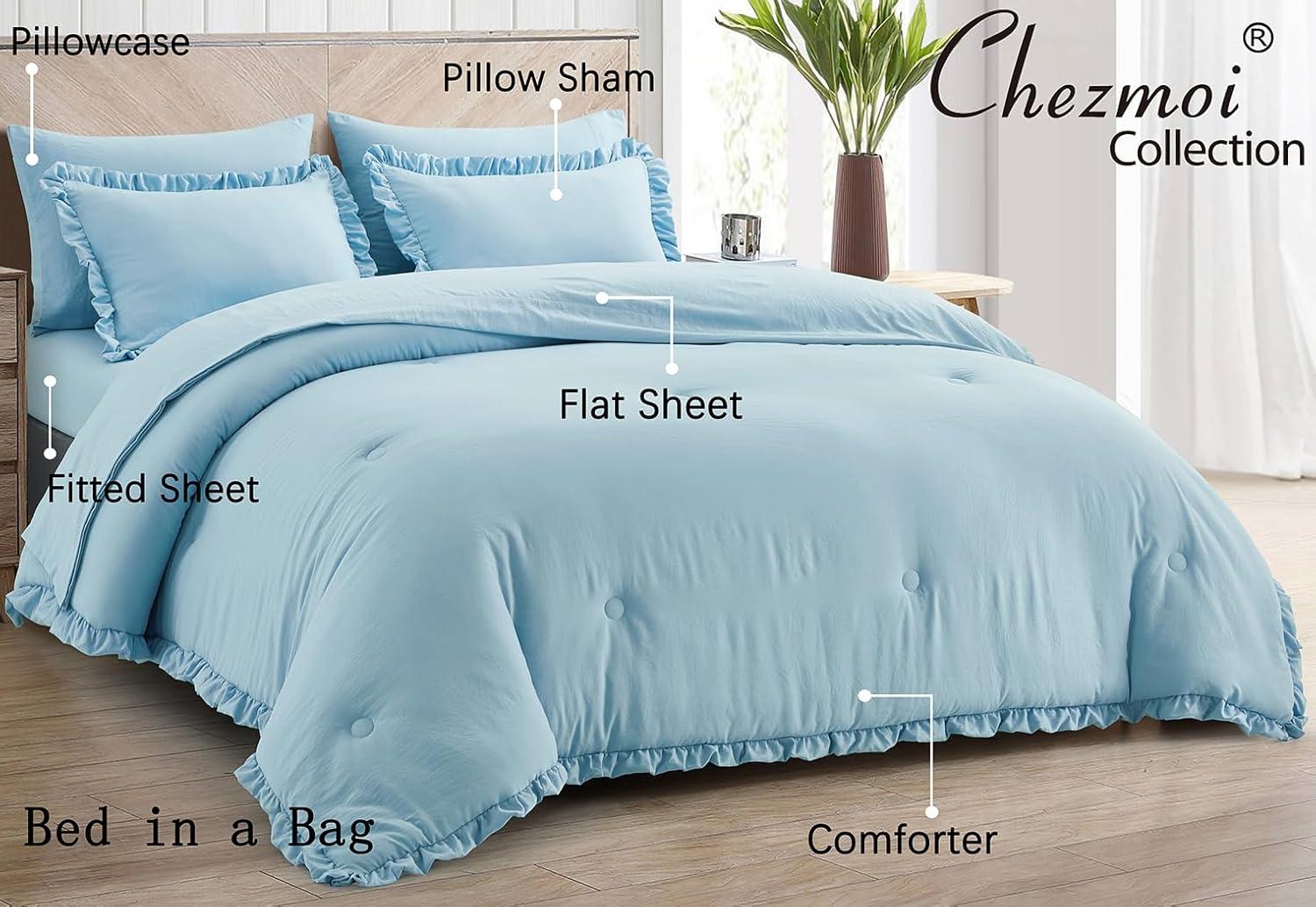 Chambray Blue Queen Microfiber Bed in a Bag Set