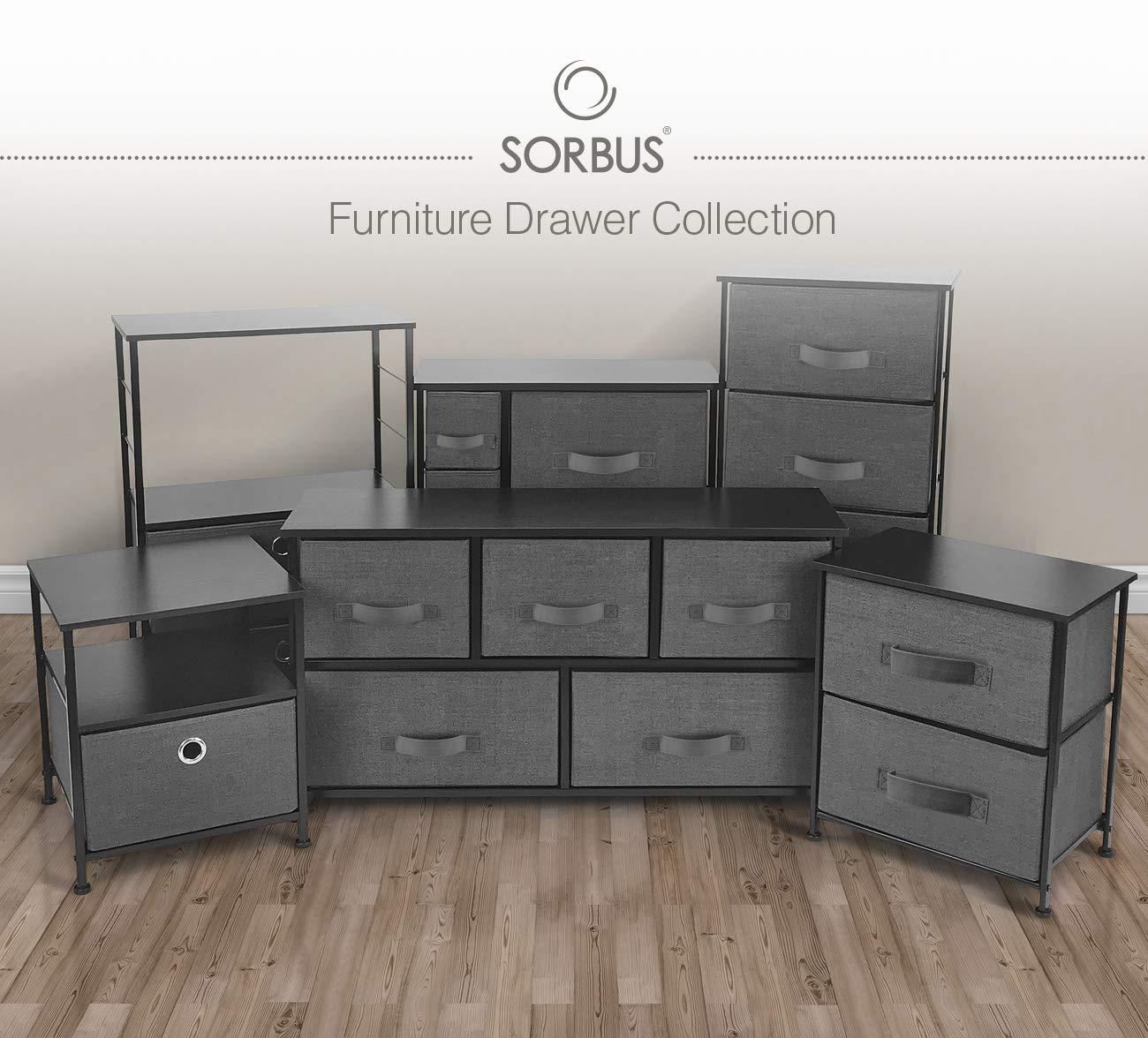 Sorbus 4 Drawers Chest Nightstand - Storage for Closet, Home, College Dorm - Features Steel Frame, Wood Top, & Fabric Bins (Black)