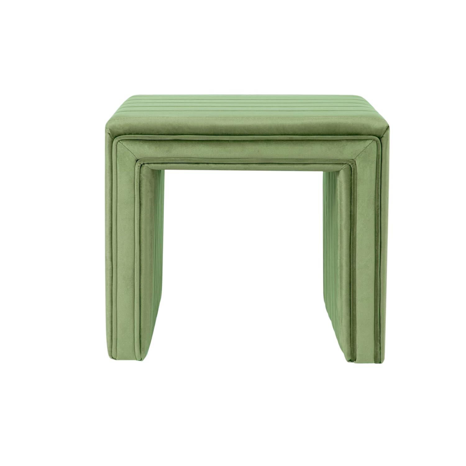 HomePop Modern Channel Ottoman Green Velvet: Luxury Glam Style, Plywood & MDF, No Assembly Required