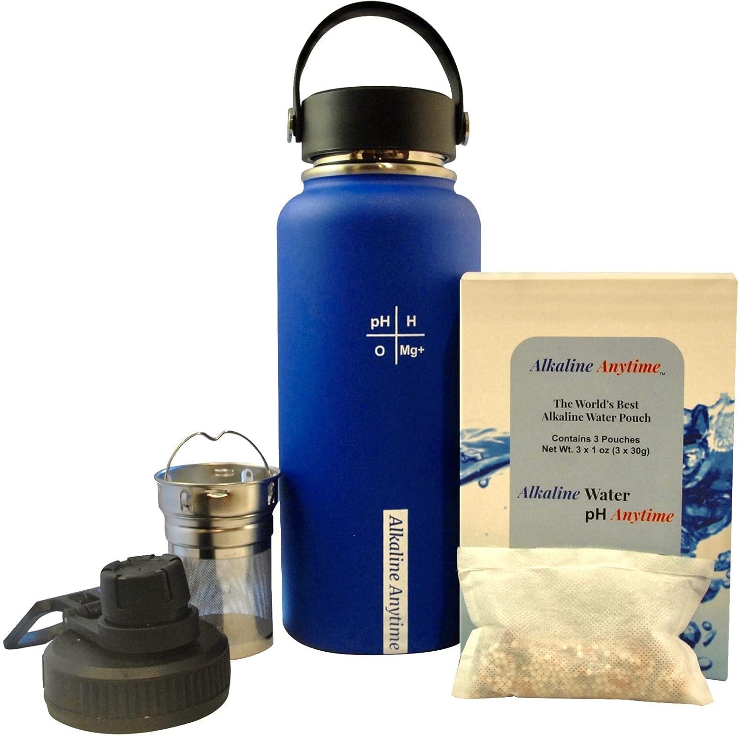 32oz. Alkaline Water Bottle Stainless Steel | Creates pH Water up to 9.5+ pH | Wide Mouth Vacuum Insulated With Handle | Micromesh Pouch and Infuser