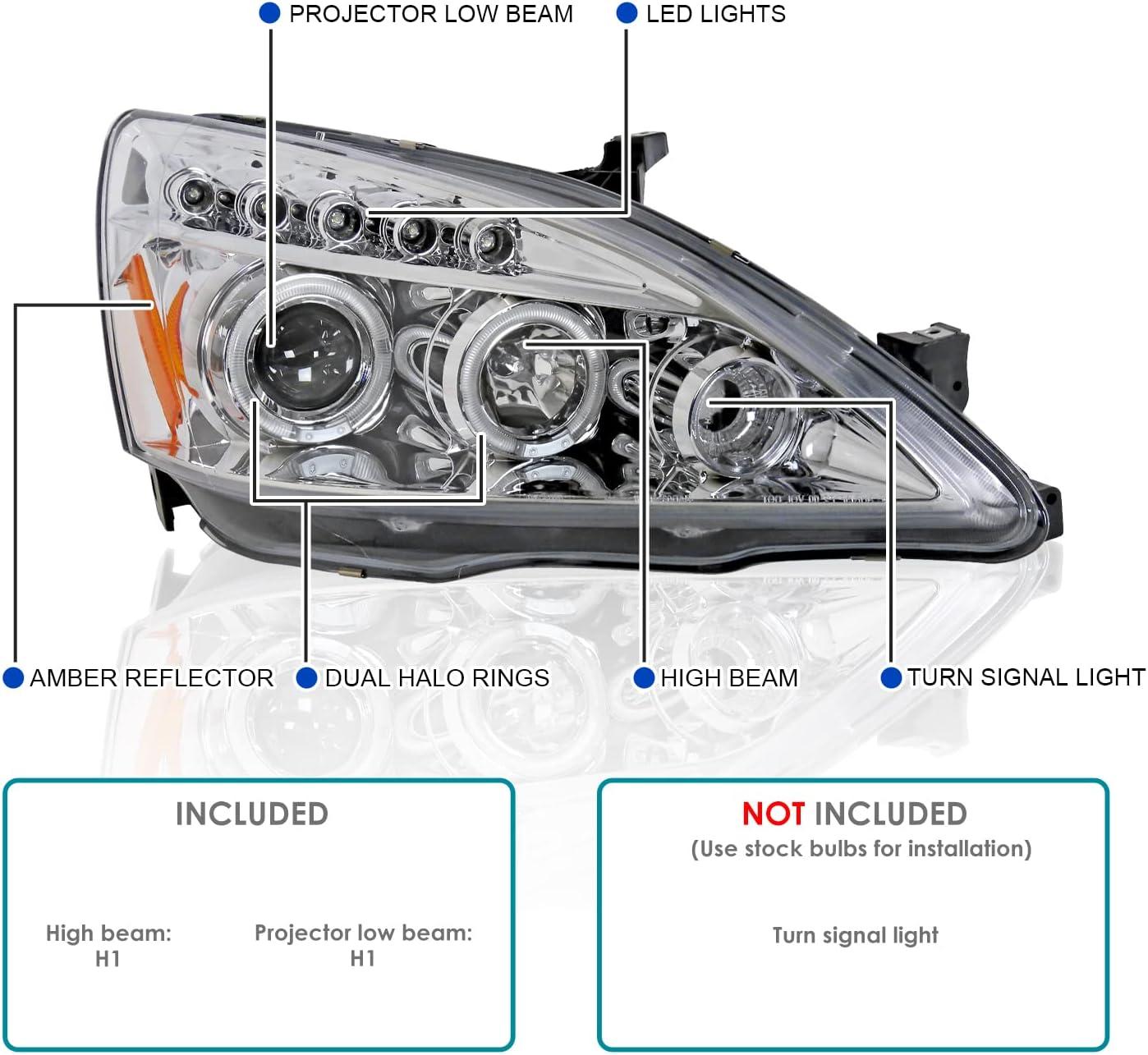 Chrome Housing Clear Lens Dual Halo Projector Headlights with LED