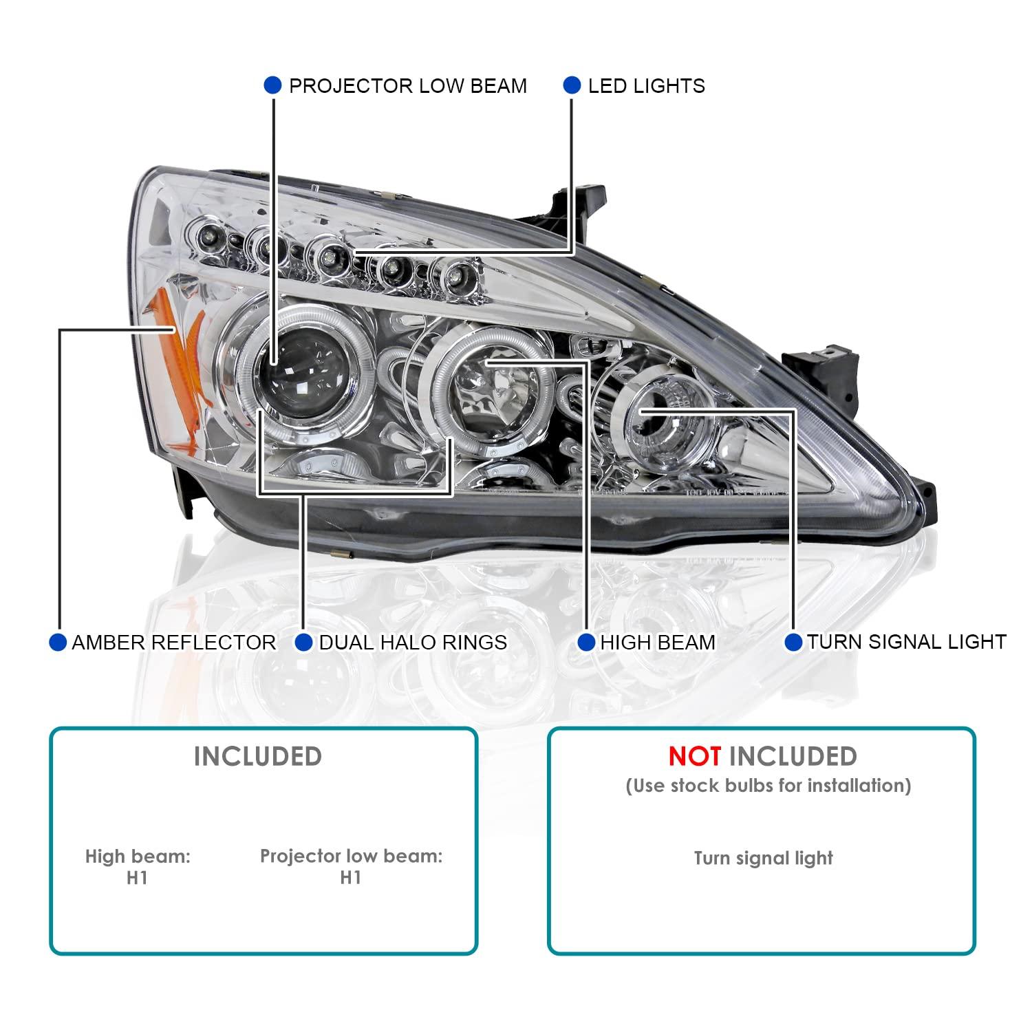 Spec-D Tuning  Halo LED Projector Headlights for 03 to 07 Honda Accord- Chrome - 10 x 25 x 26 in.