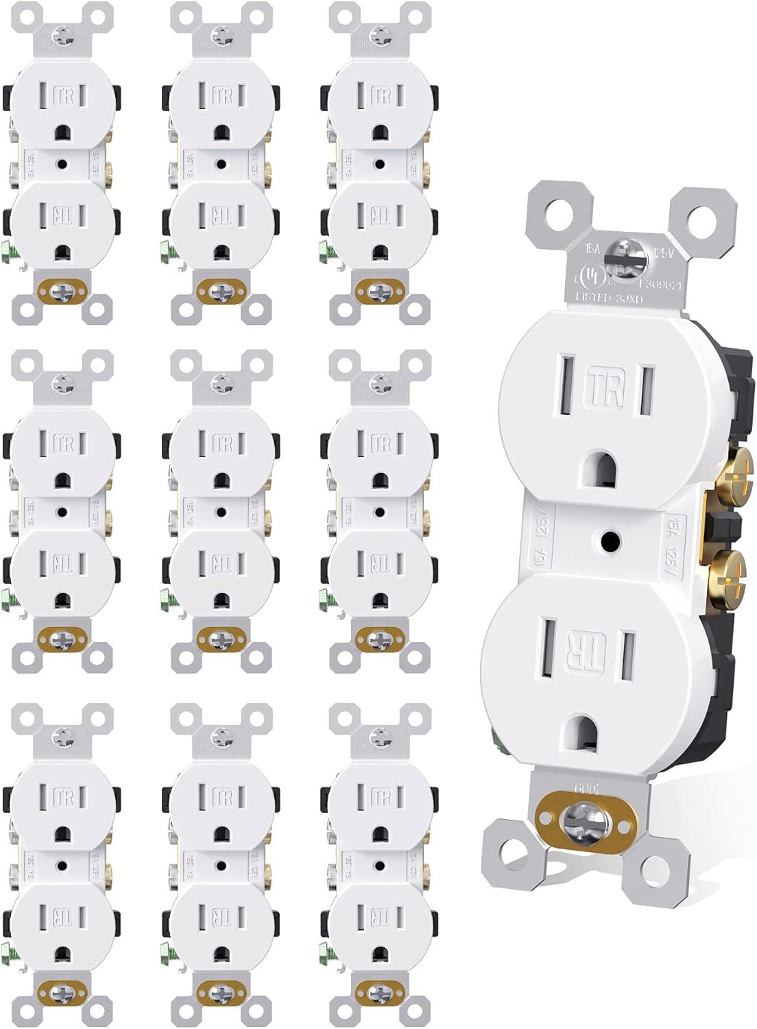 White Tamper Resistant Duplex Outlet with Thermoplastic Body