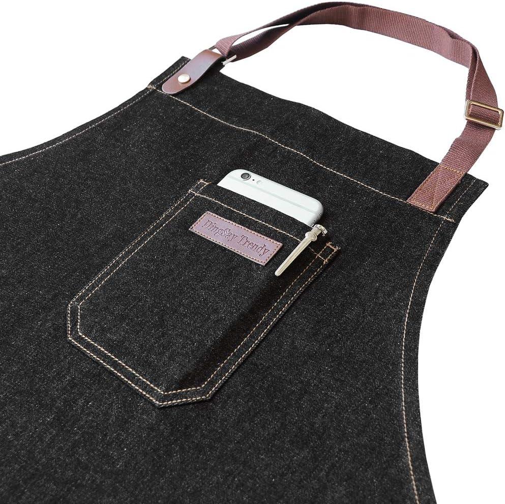 Apron with Pockets, Mens Womens Chef Bib Apron for Kitchen Cooking Grill BBQ Baking Server with Towel Loop