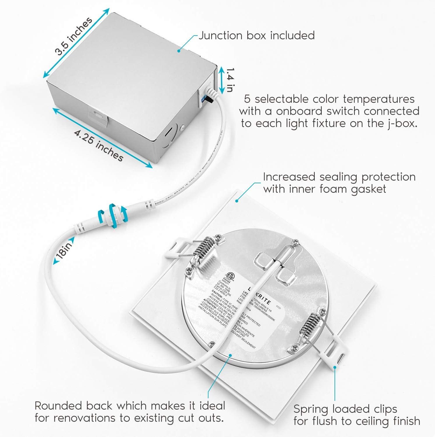 4'' Selectable Color Temperature Dimmable Air-Tight IC Rated LED Canless Recessed Lighting Kit