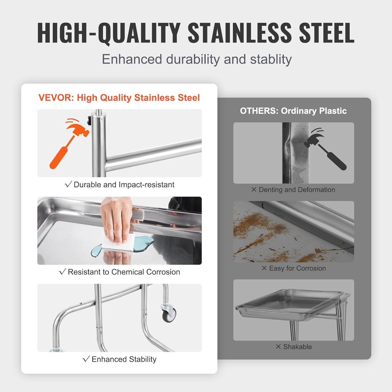 VEVOR Lab Rolling Cart, 2-Shelf Stainless Steel Rolling Cart, Lab Serving Cart with Swivel Casters, Dental Utility Cart for Clinic, Lab, Hospital, Salon, 15.16"x21.57"x34.06"