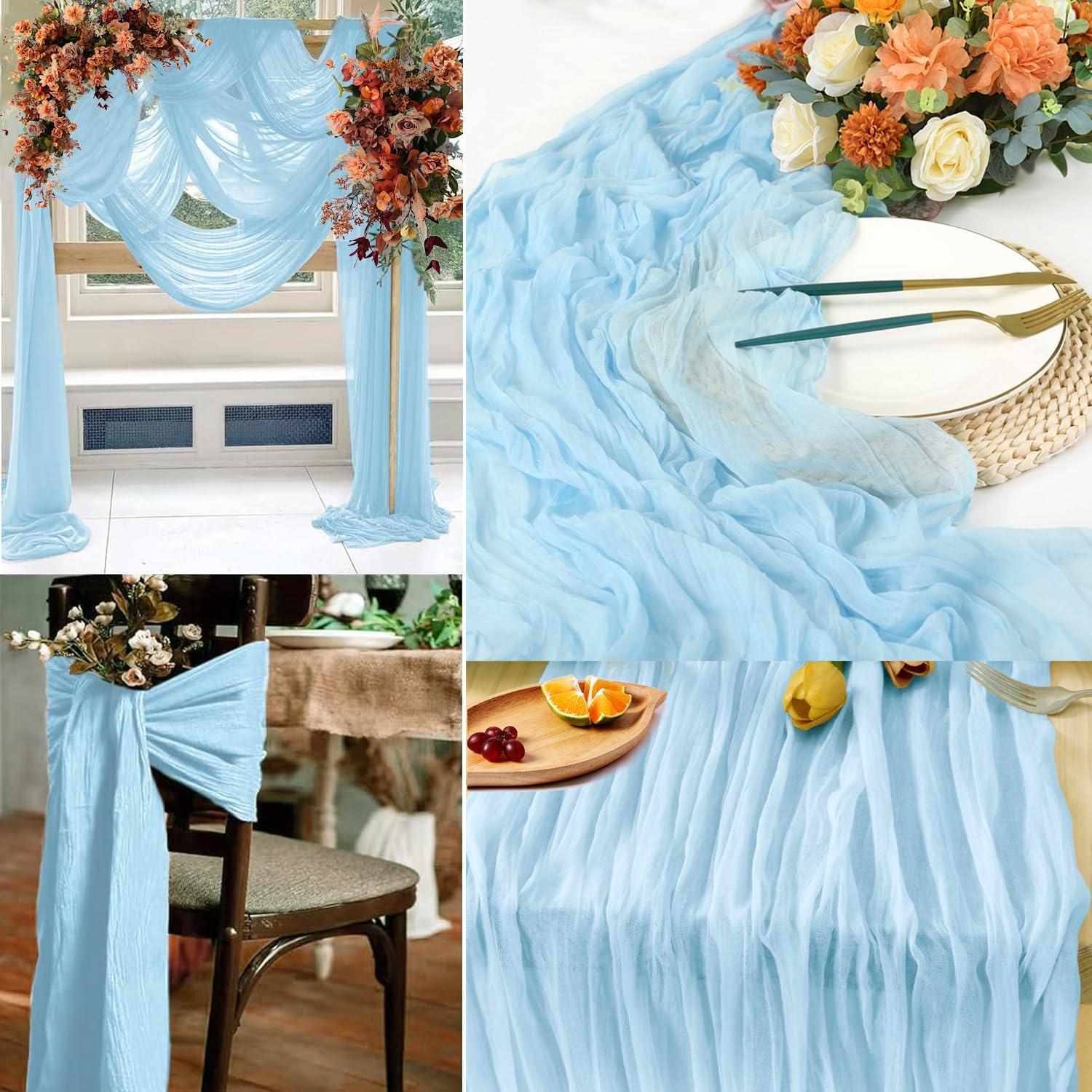 Mint Green Cheesecloth Table Runner 6 Pack 35" Boho Gauze Runner 120 inches Long Tablecloth Runner Rustic Sheer Fabric Bulk for Baby Shower Wedding Bridal Birthday Party Table Decorations