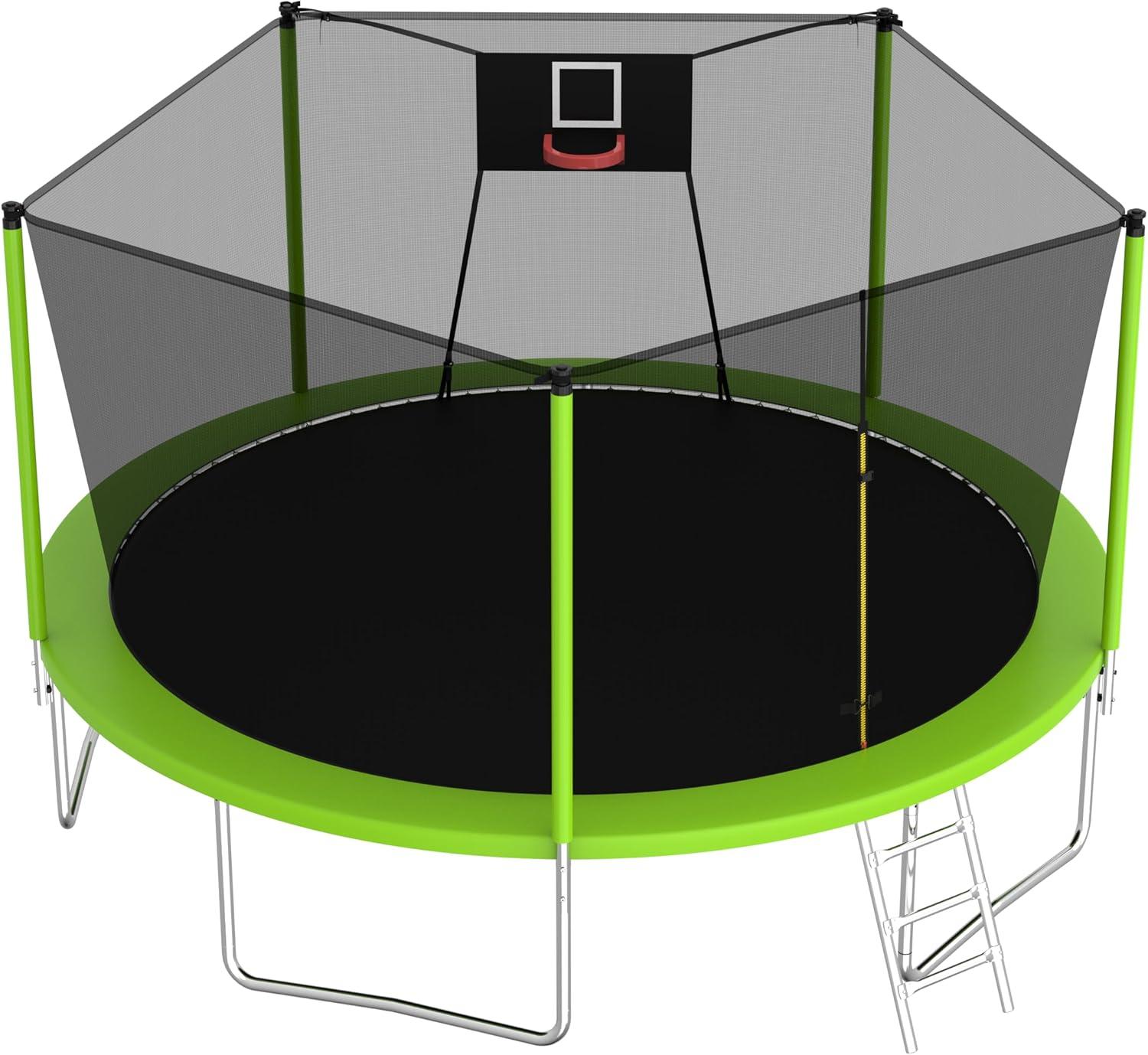 1000 LBS 14FT Outdoor Trampoline with Basketball Hoop & Safety Enclosure Net - ASTM Approved, Heavy-Duty Recreational Trampoline for Kids & Adults