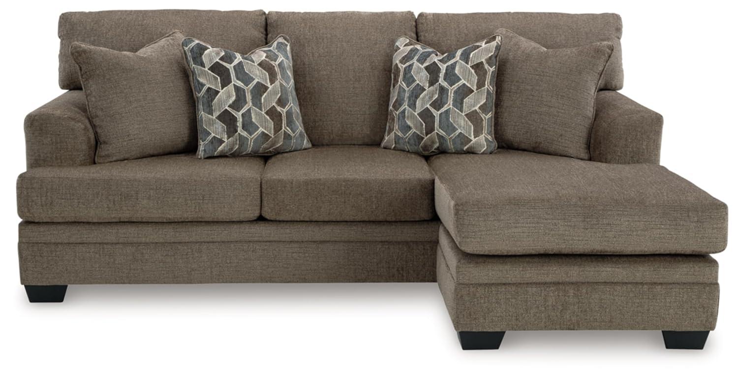 Nutmeg Fabric Sofa Chaise with Flared Arms and Ottoman
