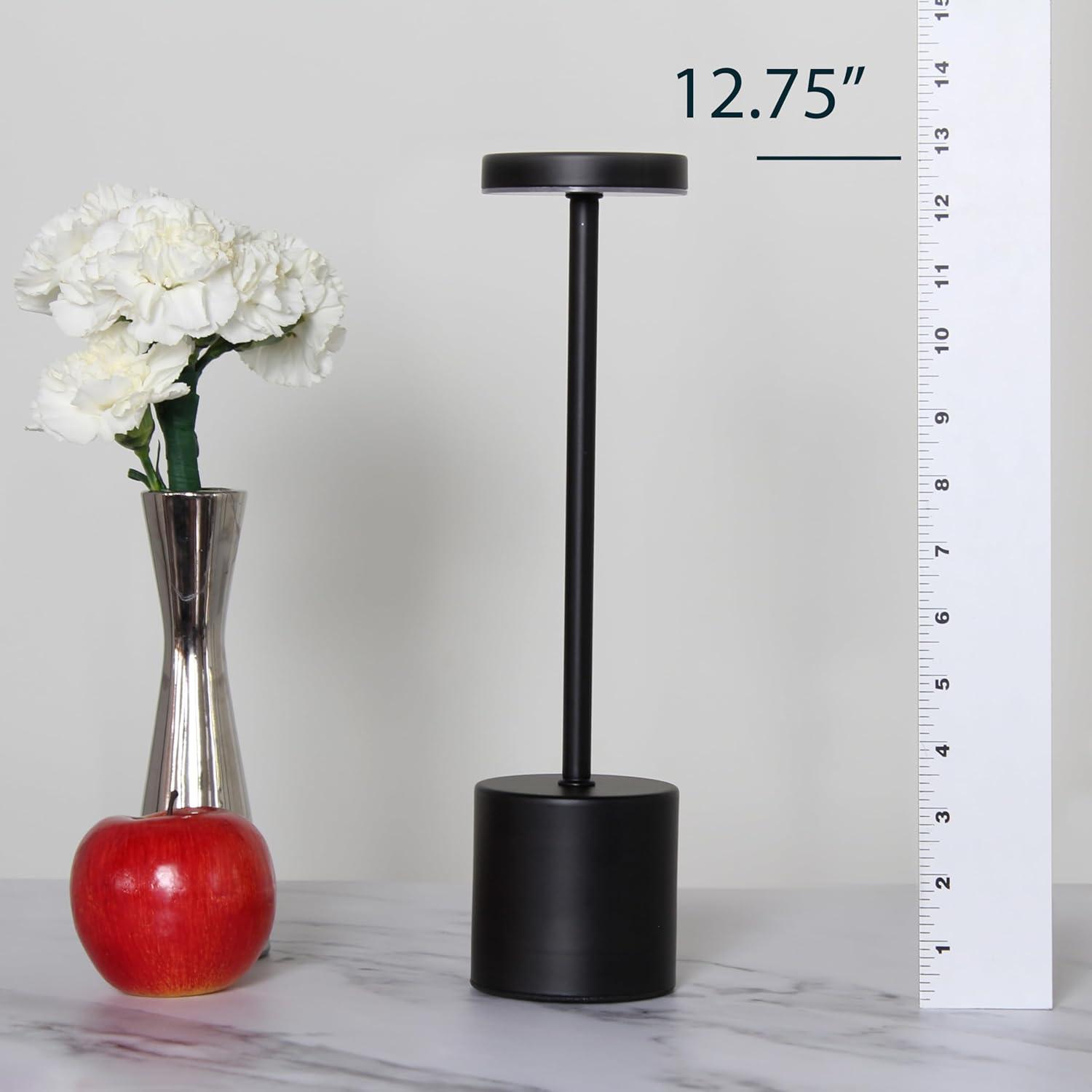 Simple Designs 12.75" Mushroom Magic Disc Dimming and Rechargeable Cordless 4-Way Touch Sensor Stick Desk Lamp Black
